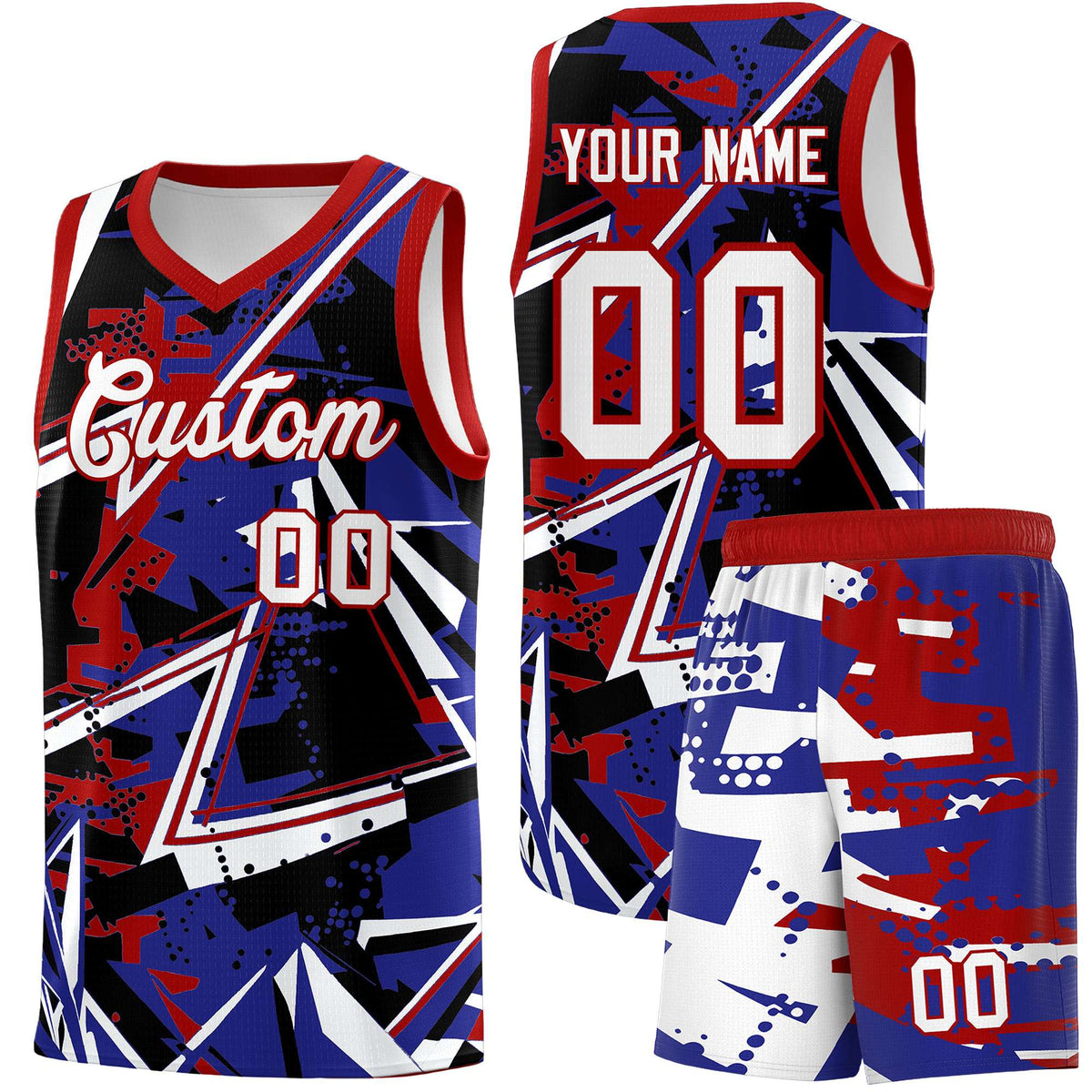 Custom Youth Basketball Jerseys Royal Red Abstract Graffiti Urban Style Personalized Uniform