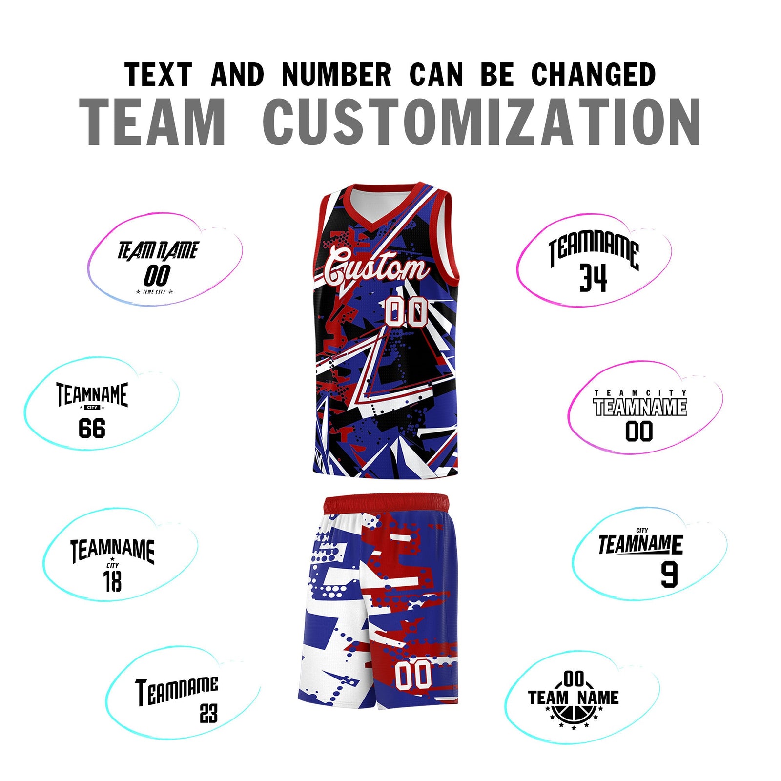 Custom Youth Basketball Jerseys Royal Red Abstract Graffiti Urban Style Personalized Uniform