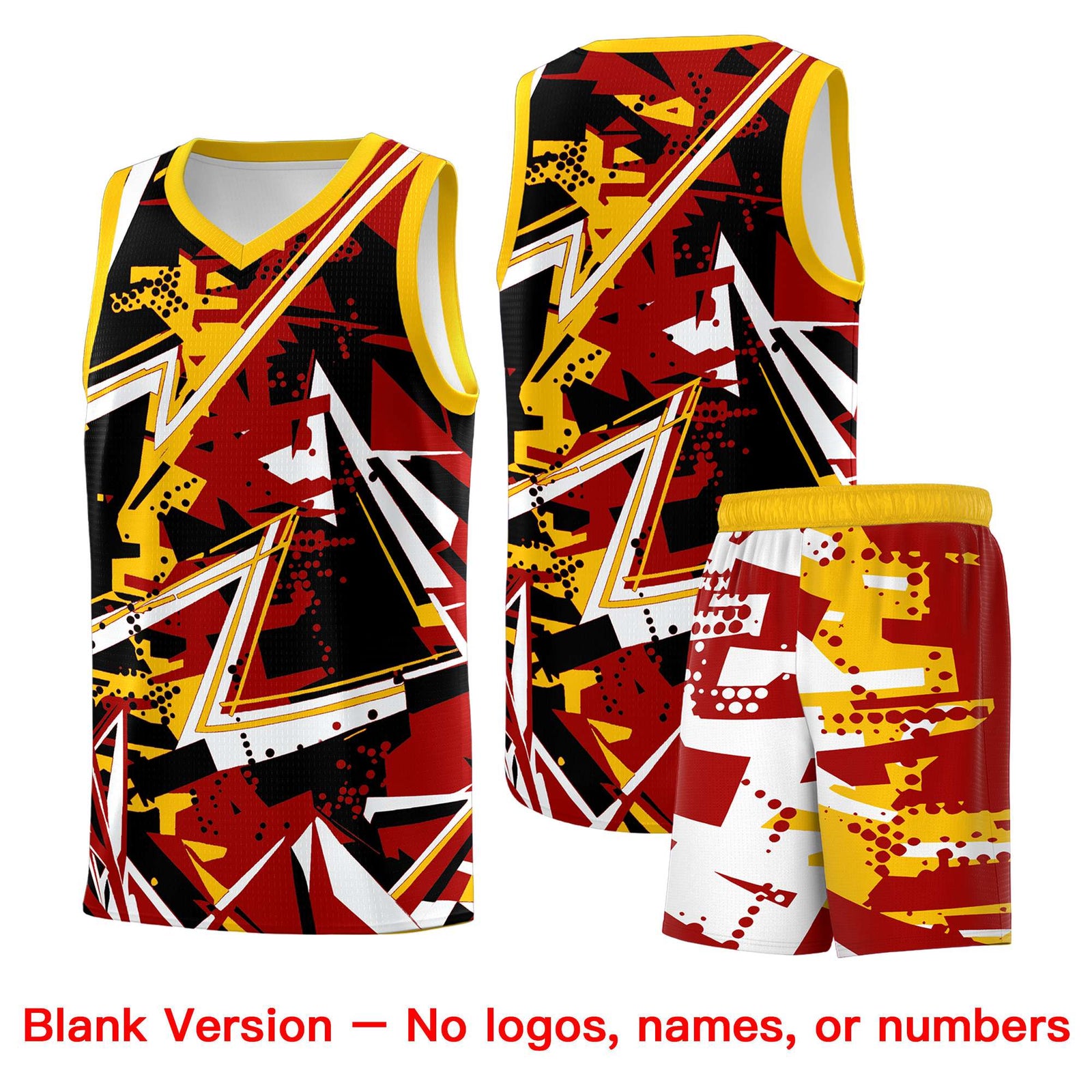 Custom Youth Basketball Jerseys Red Yellow Abstract Graffiti Personalized Street Style Uniform