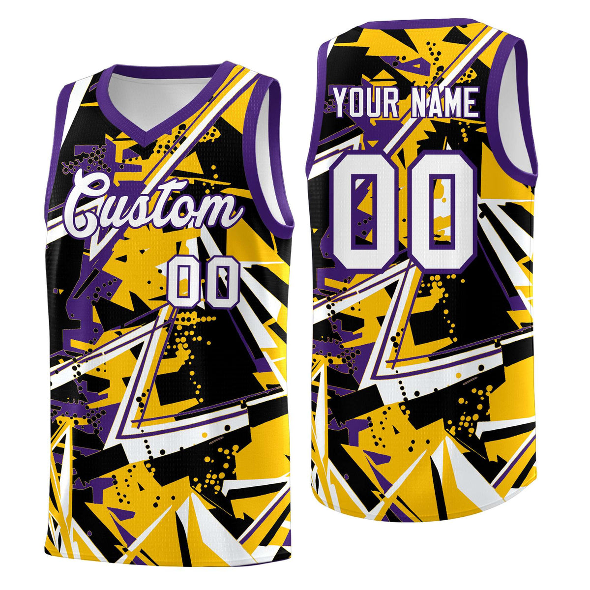 Custom Youth Basketball Jerseys Yellow Purple Abstract Graffiti Personalized Team Name &amp; Number