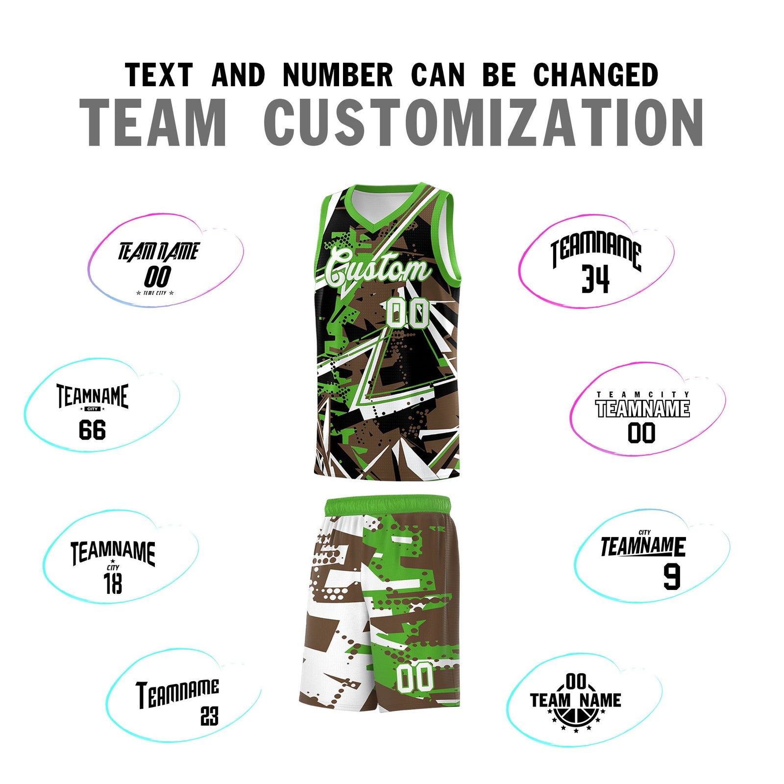 Custom Youth Basketball Jerseys Light Brown Light Green Abstract Graffiti Personalized Street Style Uniform