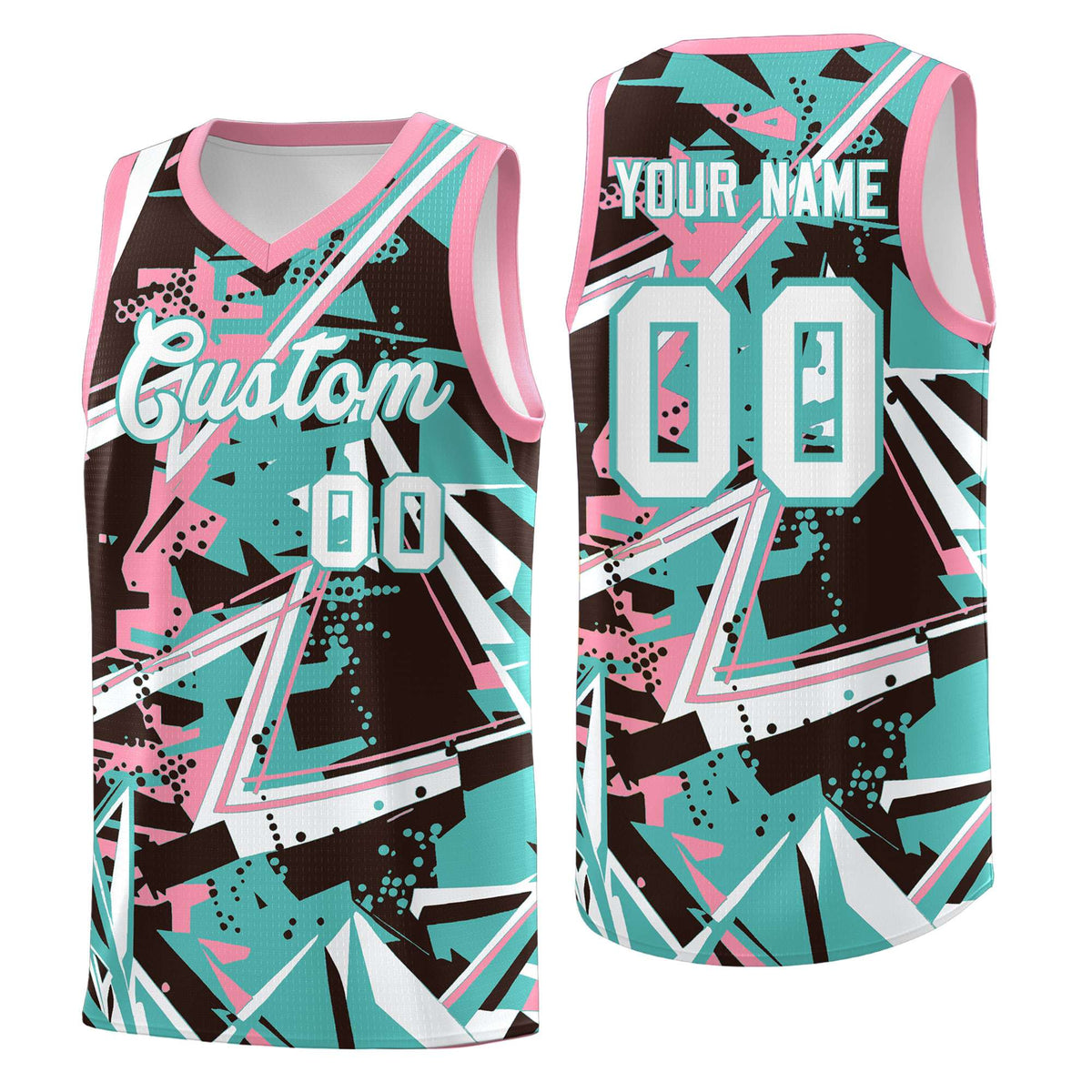 Custom Youth Basketball Jerseys Teal Pink Abstract Graffiti Urban Style Personalized Uniform
