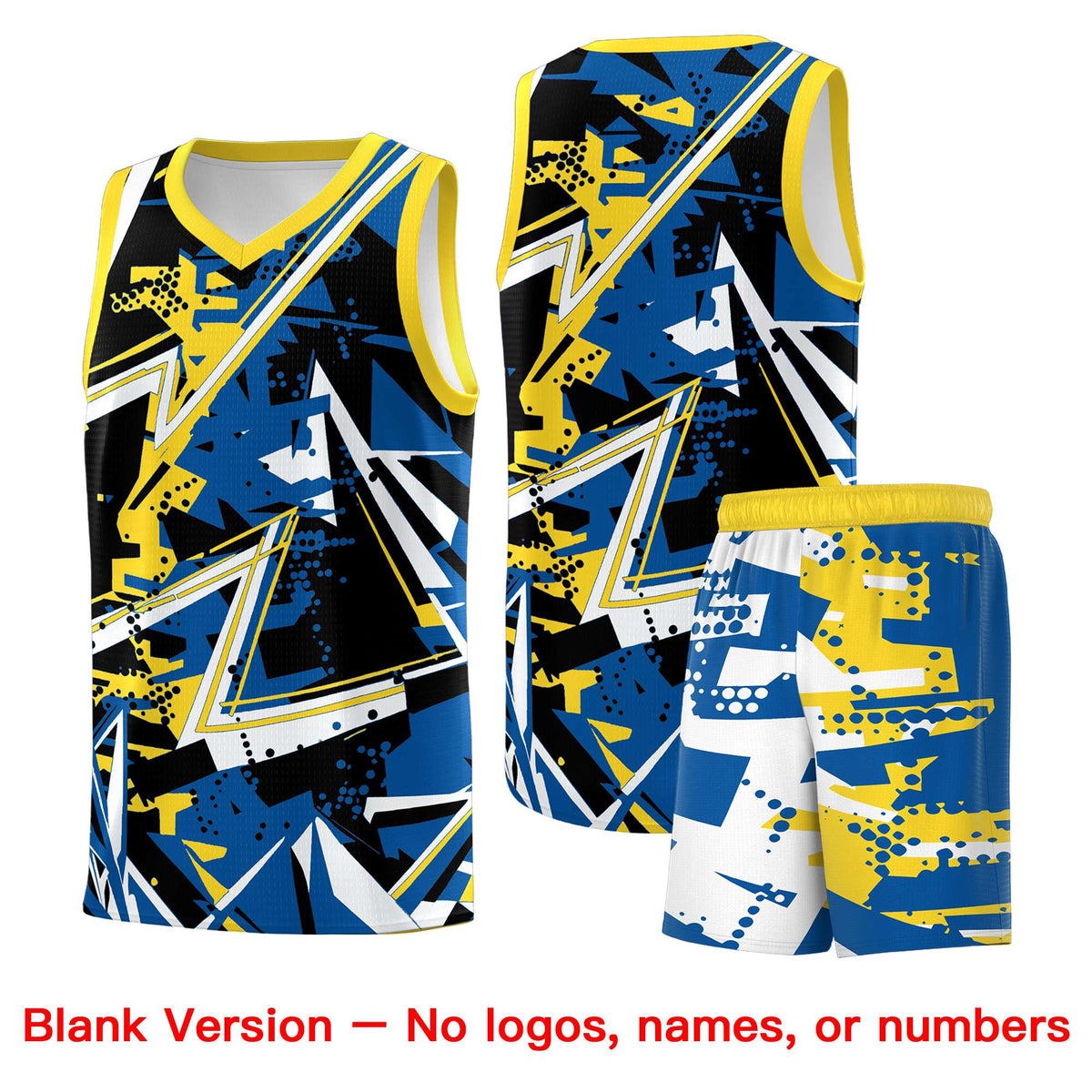 Custom Youth Basketball Jerseys Royal Gold Abstract Graffiti Personalized Team Name &amp; Number