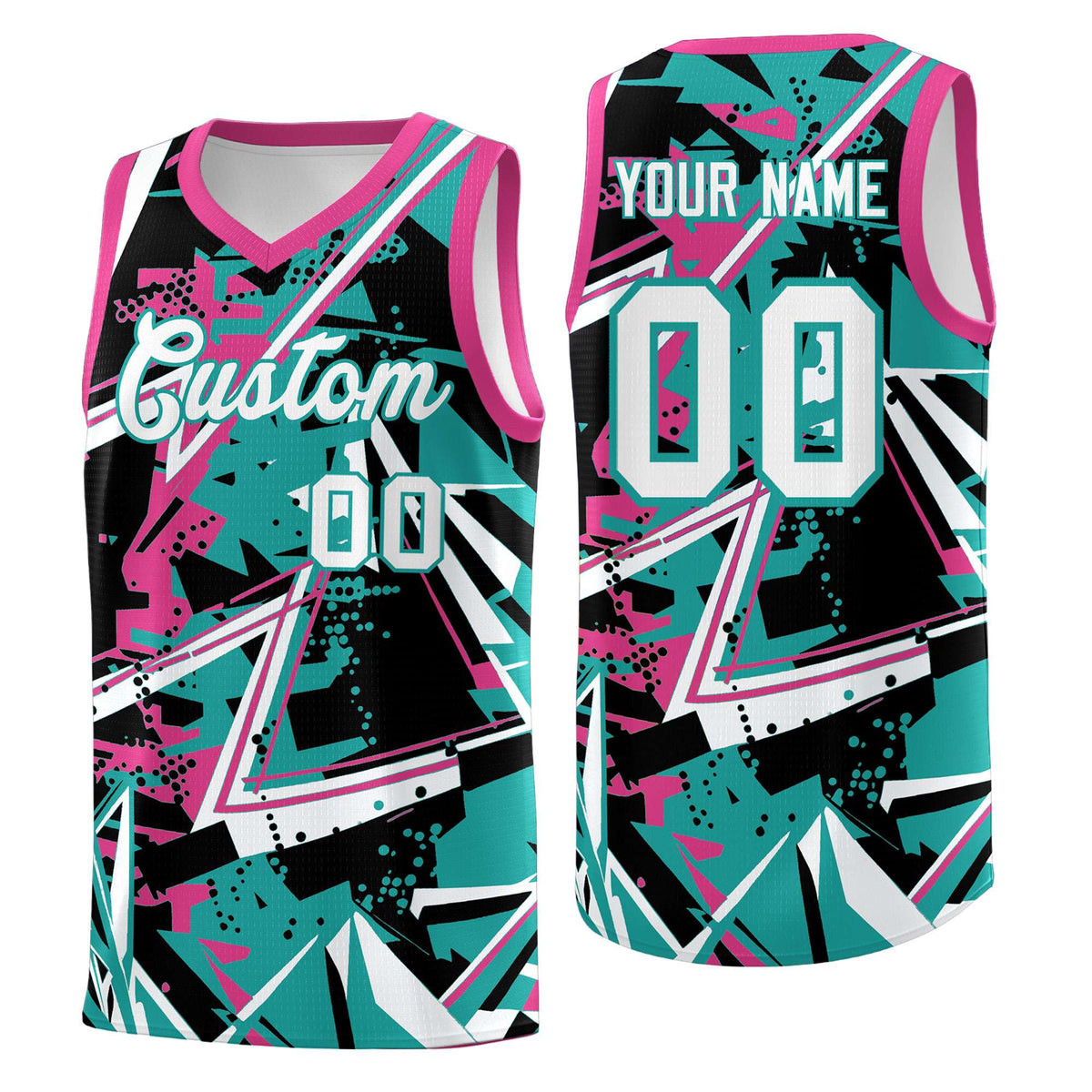 Custom Youth Basketball Jerseys Aqua Rose Red Abstract Graffiti Urban Style Personalized Uniform