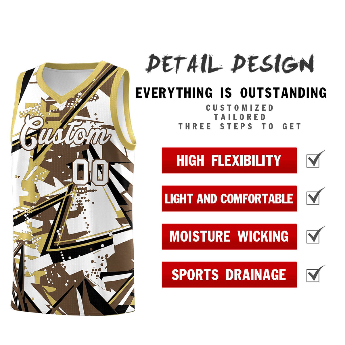 Custom Youth Basketball Jerseys Light Brown Old Gold Abstract Graffiti Personalized Team Name &amp; Number