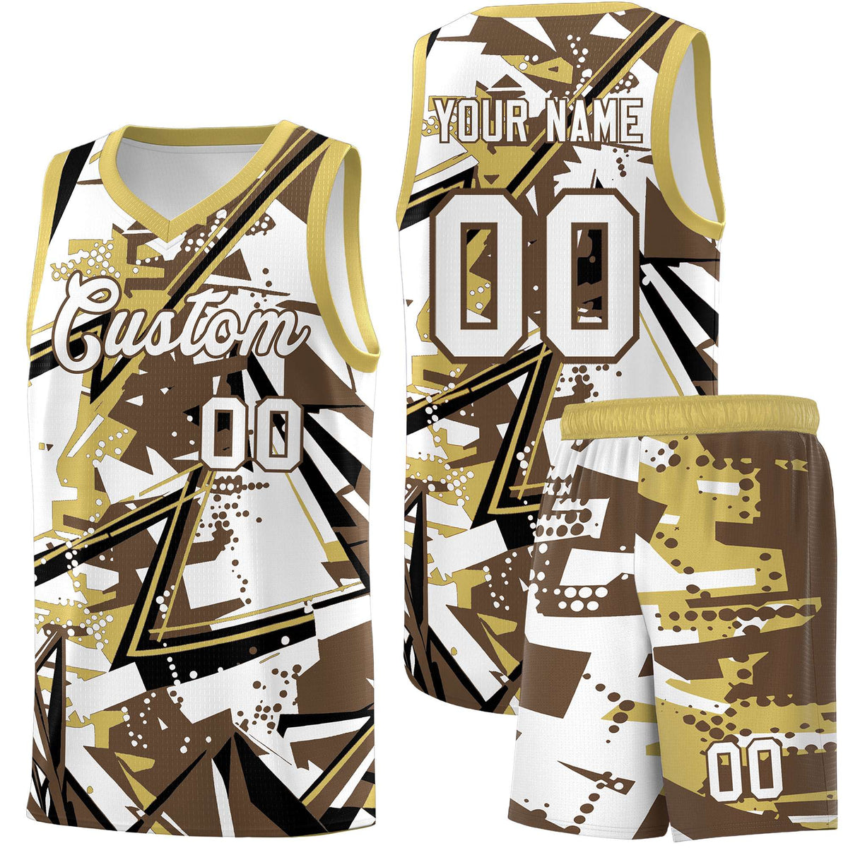 Custom Youth Basketball Jerseys Light Brown Old Gold Abstract Graffiti Personalized Team Name &amp; Number