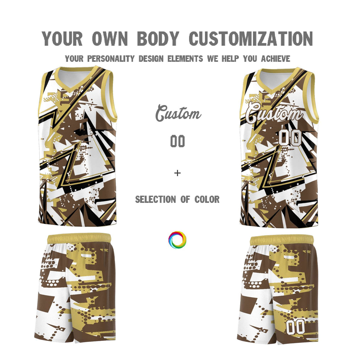 Custom Youth Basketball Jerseys Light Brown Old Gold Abstract Graffiti Personalized Team Name &amp; Number