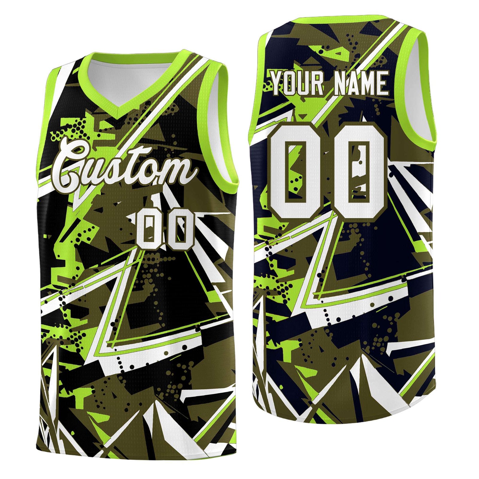 Custom Youth Basketball Jerseys Olive Neon Green Abstract Graffiti Personalized Street Style Uniform
