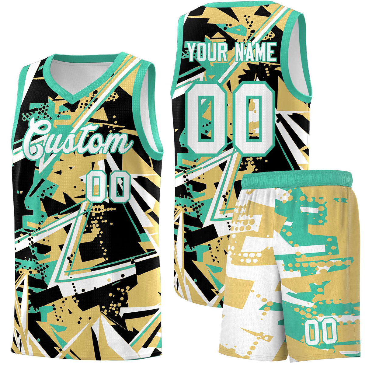 Custom Youth Basketball Jerseys Old Gold Bright Green Abstract Graffiti Personalized Street Style Uniform