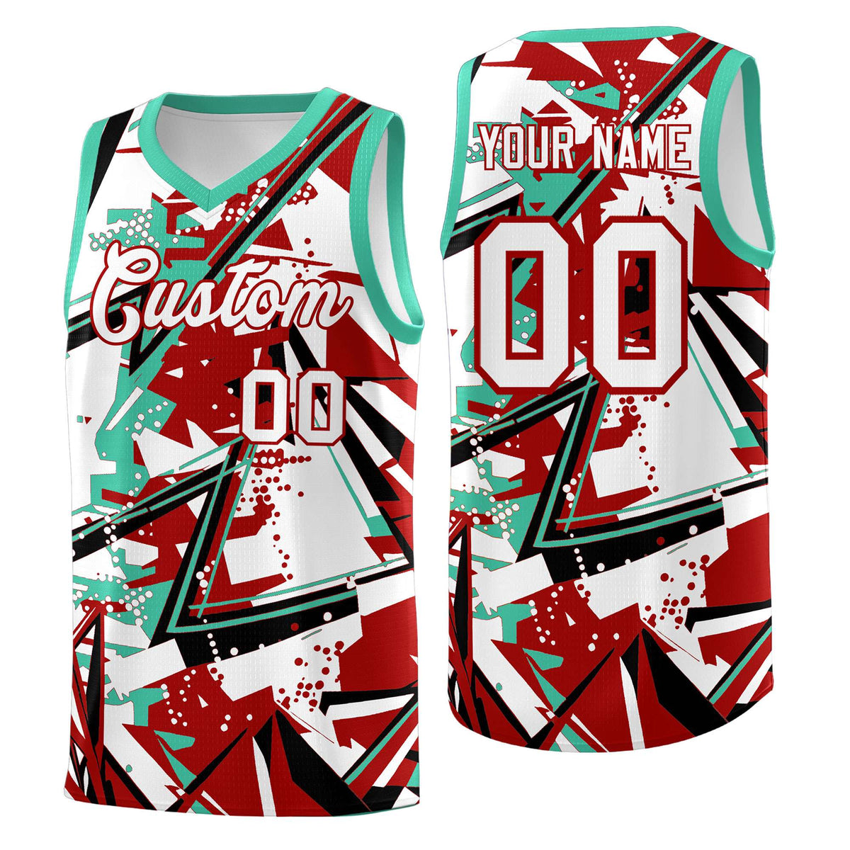Custom Youth Basketball Jerseys Red Bright Green Abstract Graffiti Personalized Team Name &amp; Number