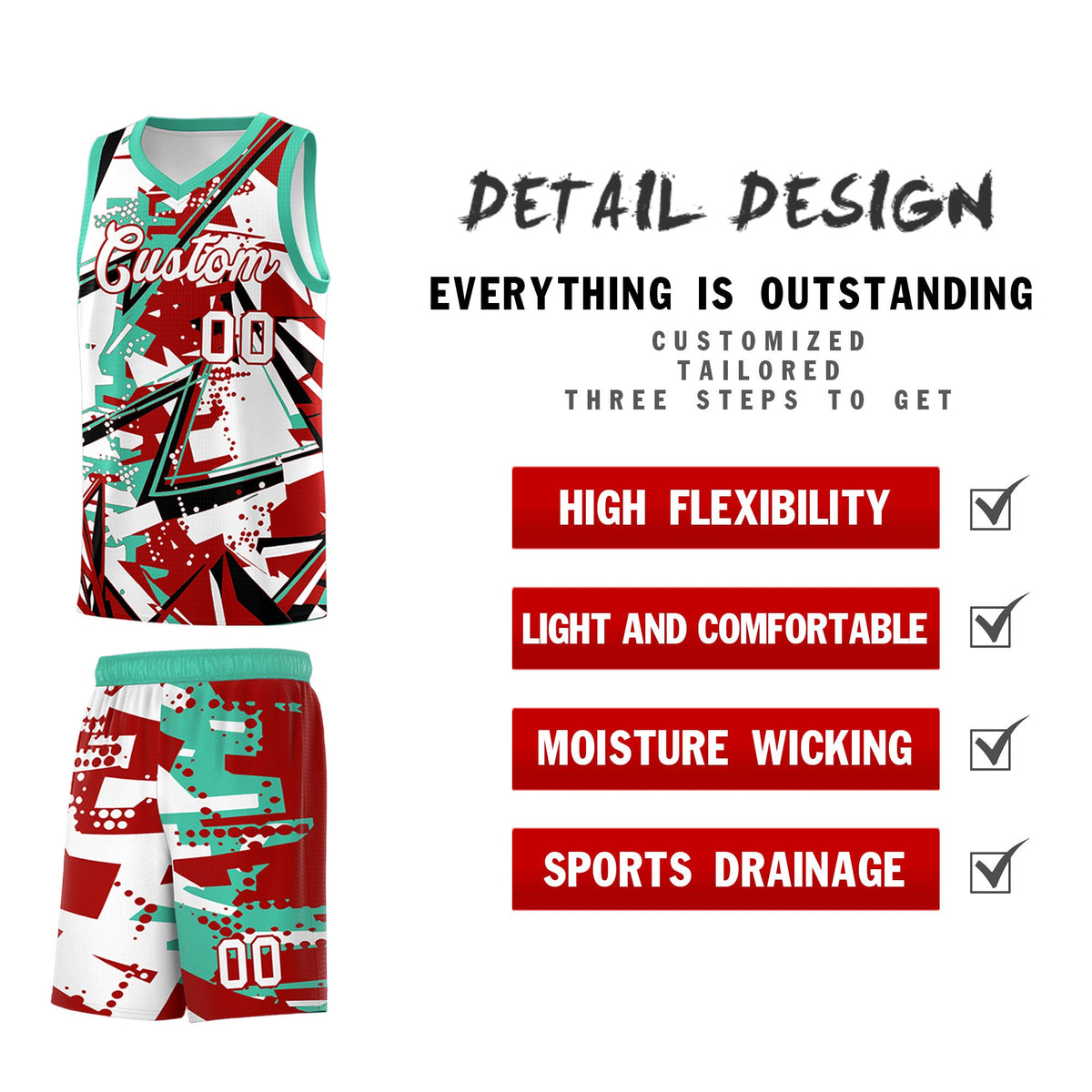 Custom Youth Basketball Jerseys Red Bright Green Abstract Graffiti Personalized Team Name &amp; Number