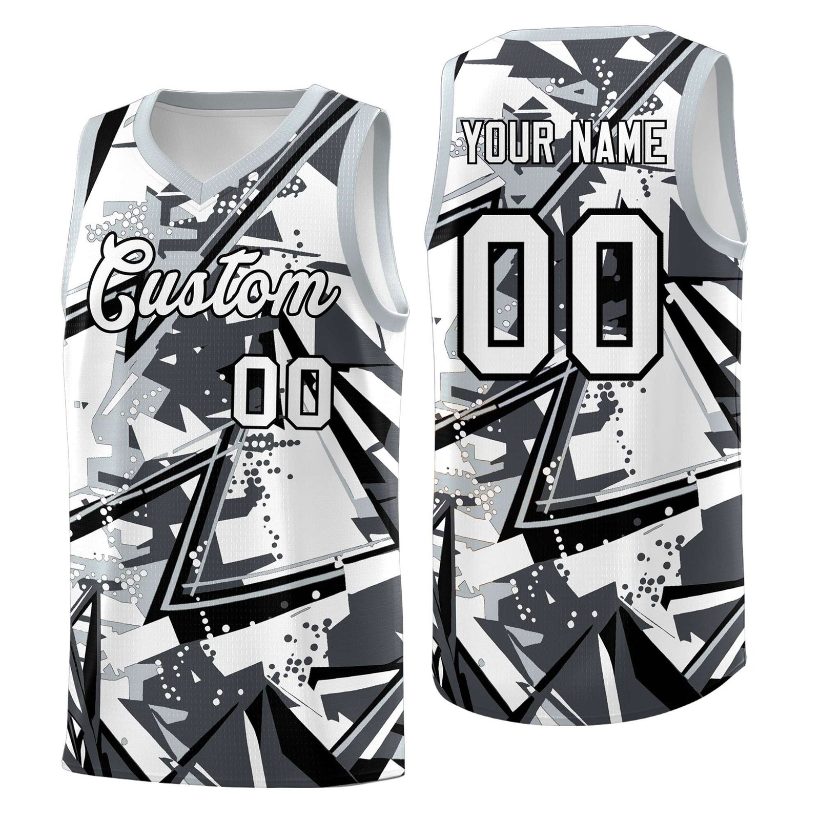 Custom Youth Basketball Jerseys Gray Silver Abstract Graffiti Personalized Team Name & Number