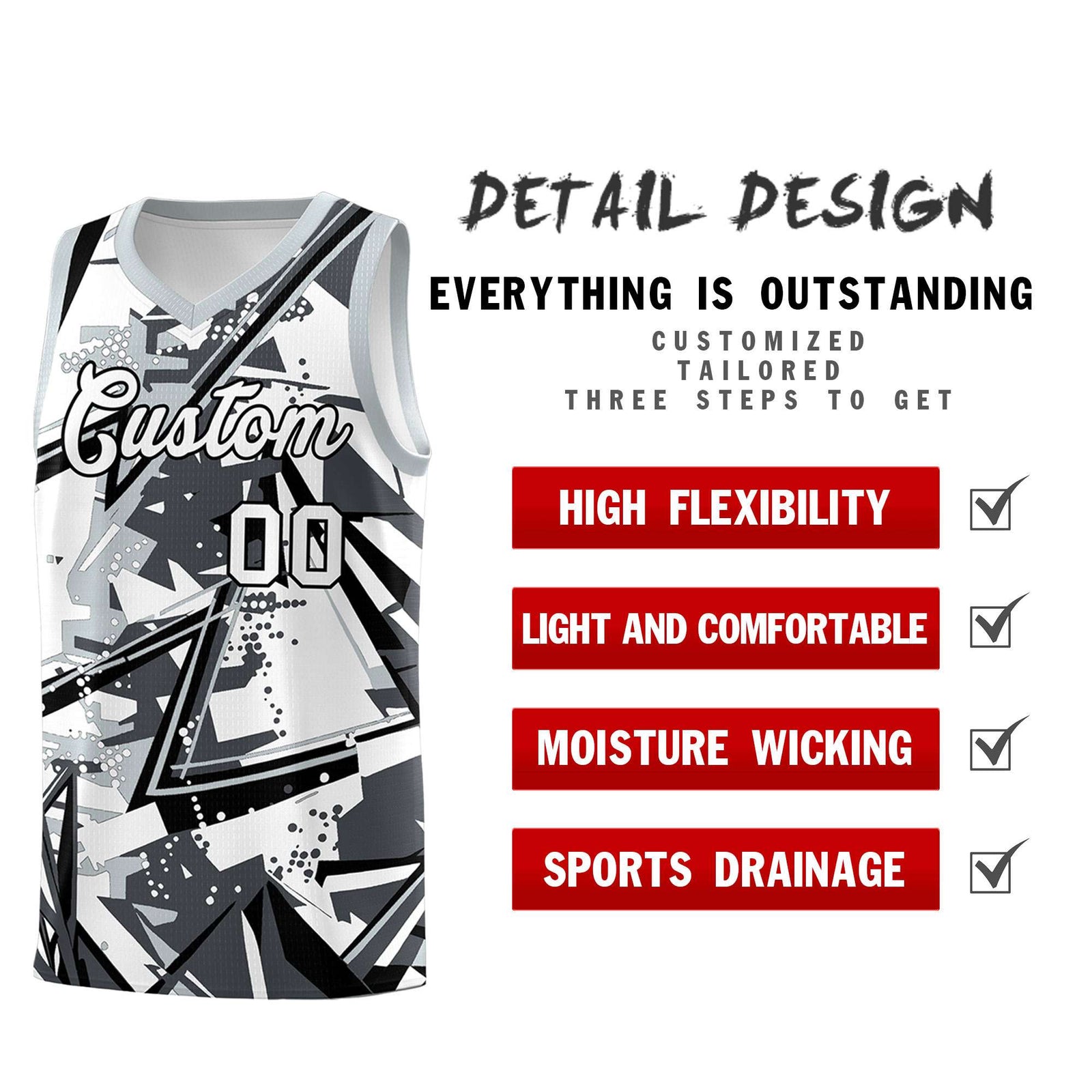 Custom Youth Basketball Jerseys Gray Silver Abstract Graffiti Personalized Team Name & Number
