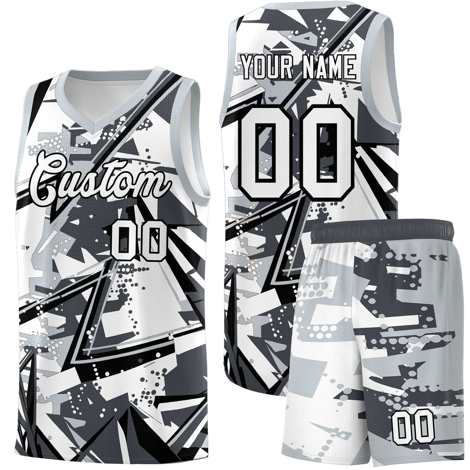 Custom Youth Basketball Jerseys Gray Silver Abstract Graffiti Personalized Team Name & Number