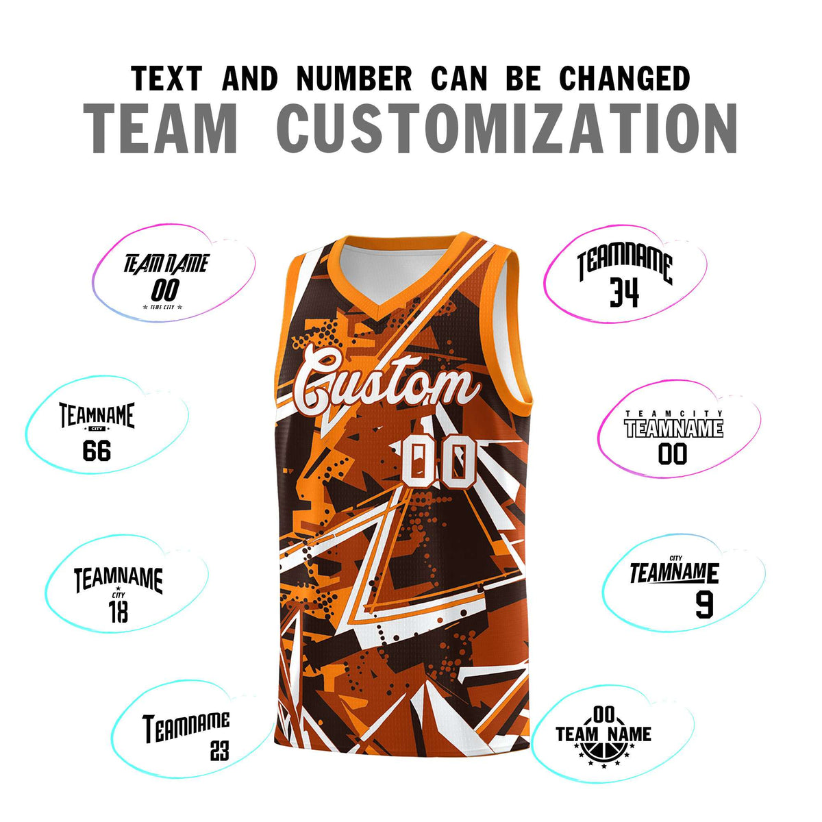 Custom Youth Basketball Jerseys Dark Orange Orange Abstract Graffiti Personalized Street Style Uniform