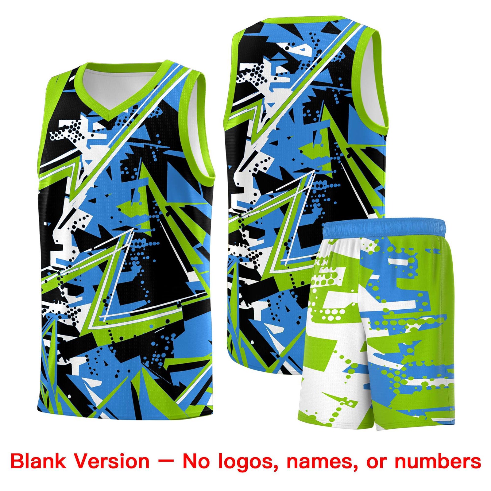 Custom Youth Basketball Jerseys Light Blue Neon Green Abstract Graffiti Personalized Street Style Uniform