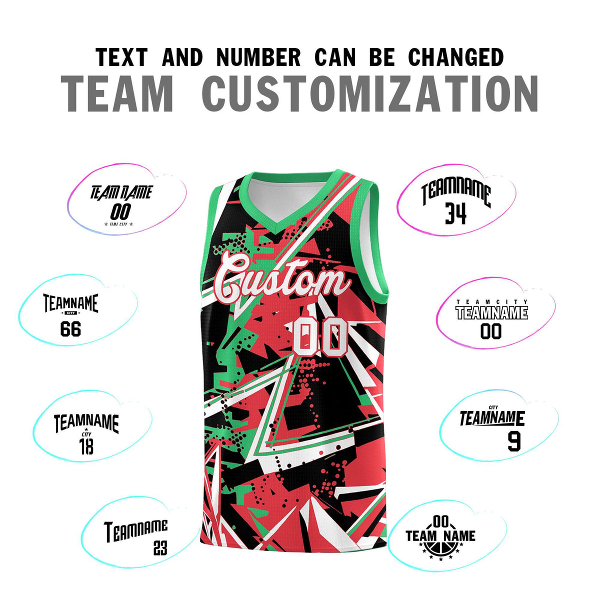 Custom Youth Basketball Jerseys Light Red Green Abstract Graffiti Urban Style Personalized Uniform