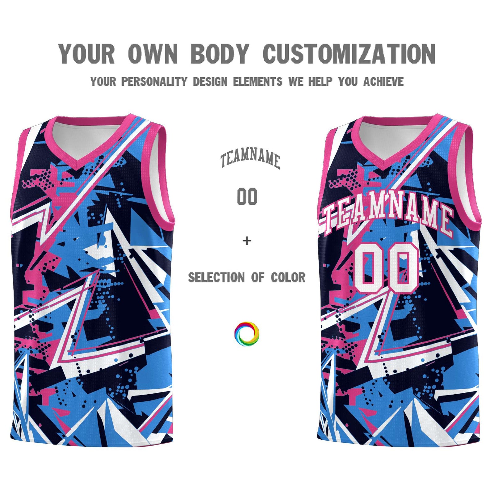 Custom Youth Basketball Jerseys Light Blue Pink Abstract Graffiti Personalized Street Style Uniform