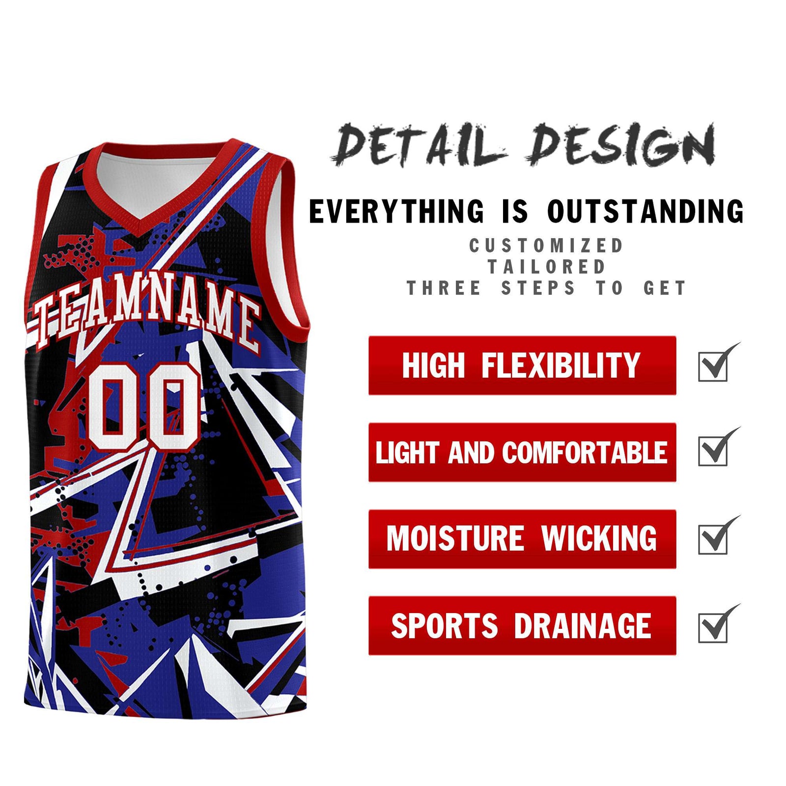 Custom Youth Basketball Jerseys Royal Red Abstract Graffiti Urban Style Personalized Uniform
