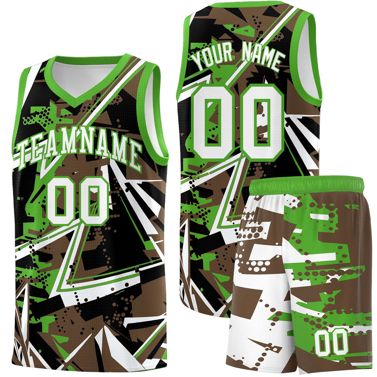 Custom Youth Basketball Jerseys Light Brown Light Green Abstract Graffiti Personalized Street Style Uniform
