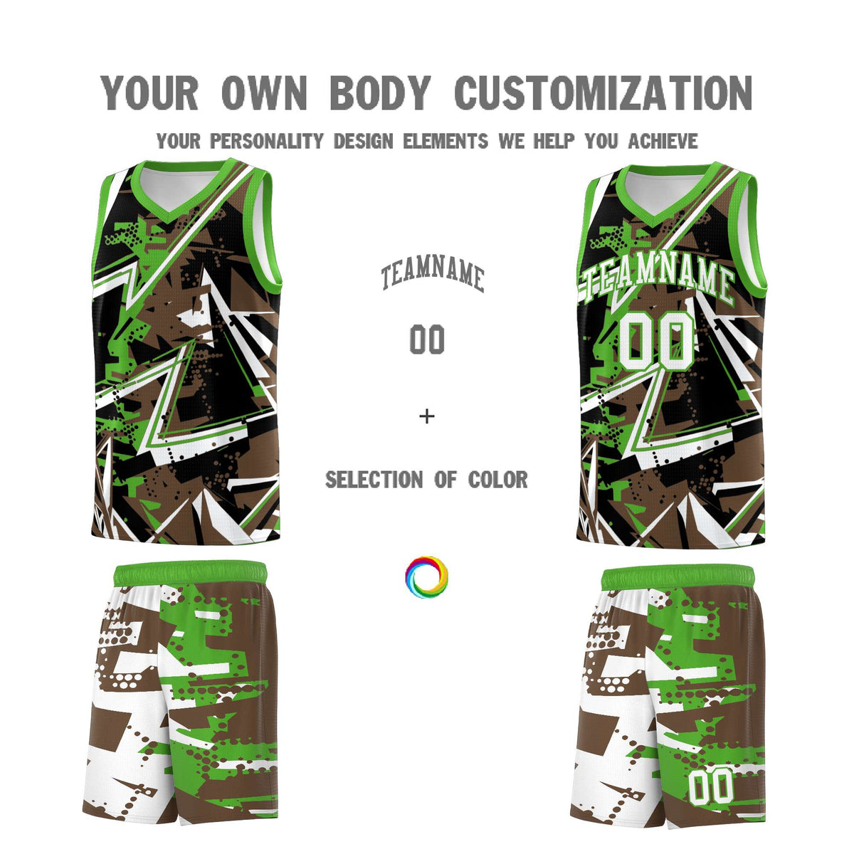 Custom Youth Basketball Jerseys Light Brown Light Green Abstract Graffiti Personalized Street Style Uniform