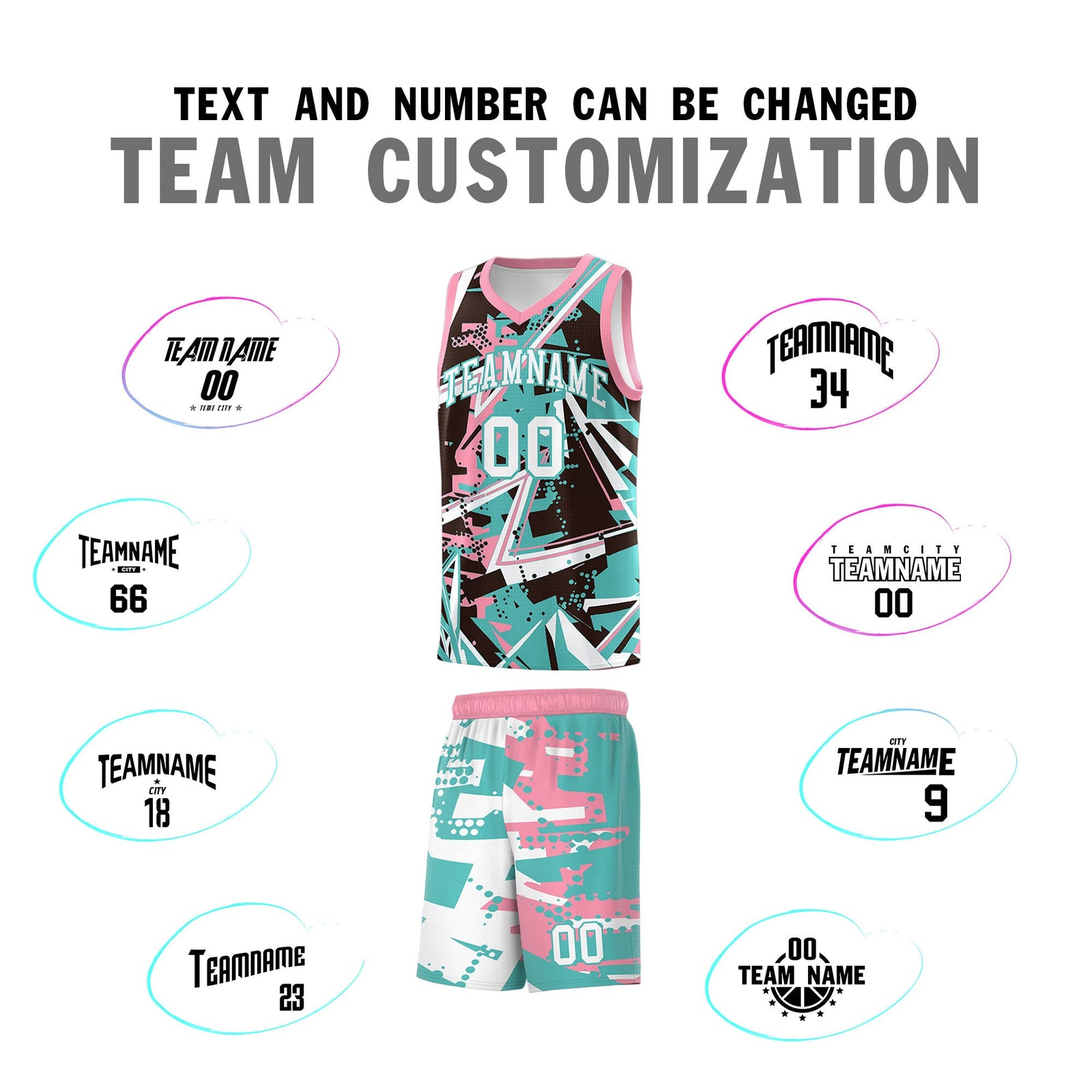 Custom Youth Basketball Jerseys Teal Pink Abstract Graffiti Urban Style Personalized Uniform