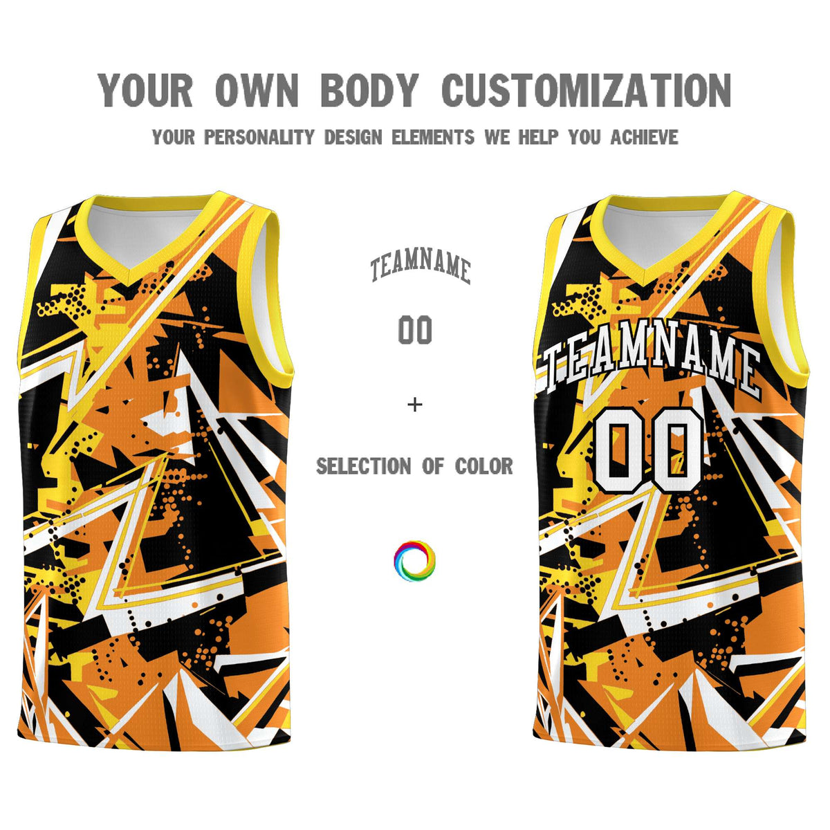 Custom Youth Basketball Jerseys Orange Gold Abstract Graffiti Personalized Street Style Uniform