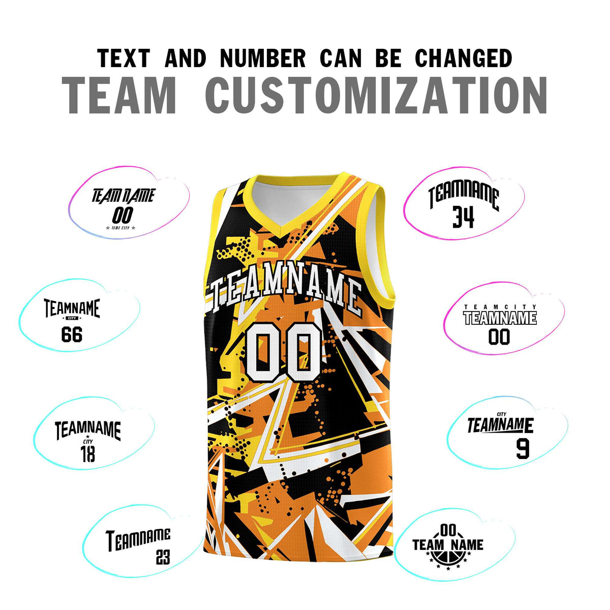 Custom Youth Basketball Jerseys Orange Gold Abstract Graffiti Personalized Street Style Uniform