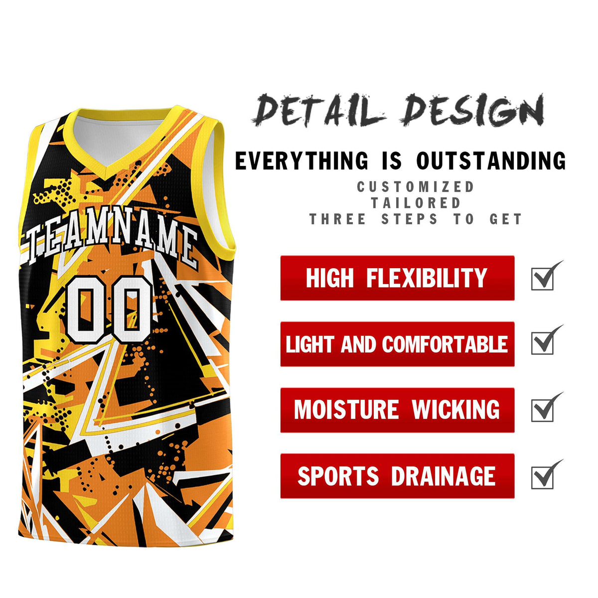 Custom Youth Basketball Jerseys Orange Gold Abstract Graffiti Personalized Street Style Uniform