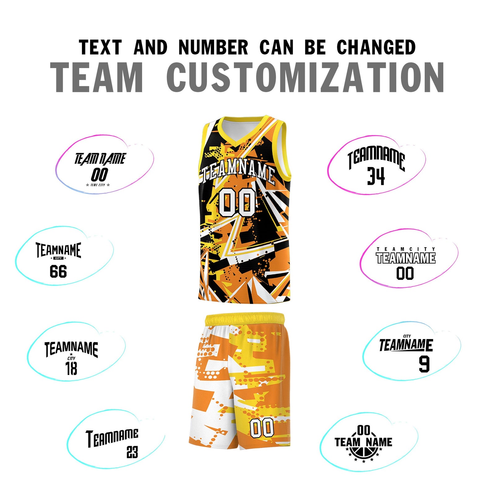 Custom Youth Basketball Jerseys Orange Gold Abstract Graffiti Personalized Street Style Uniform