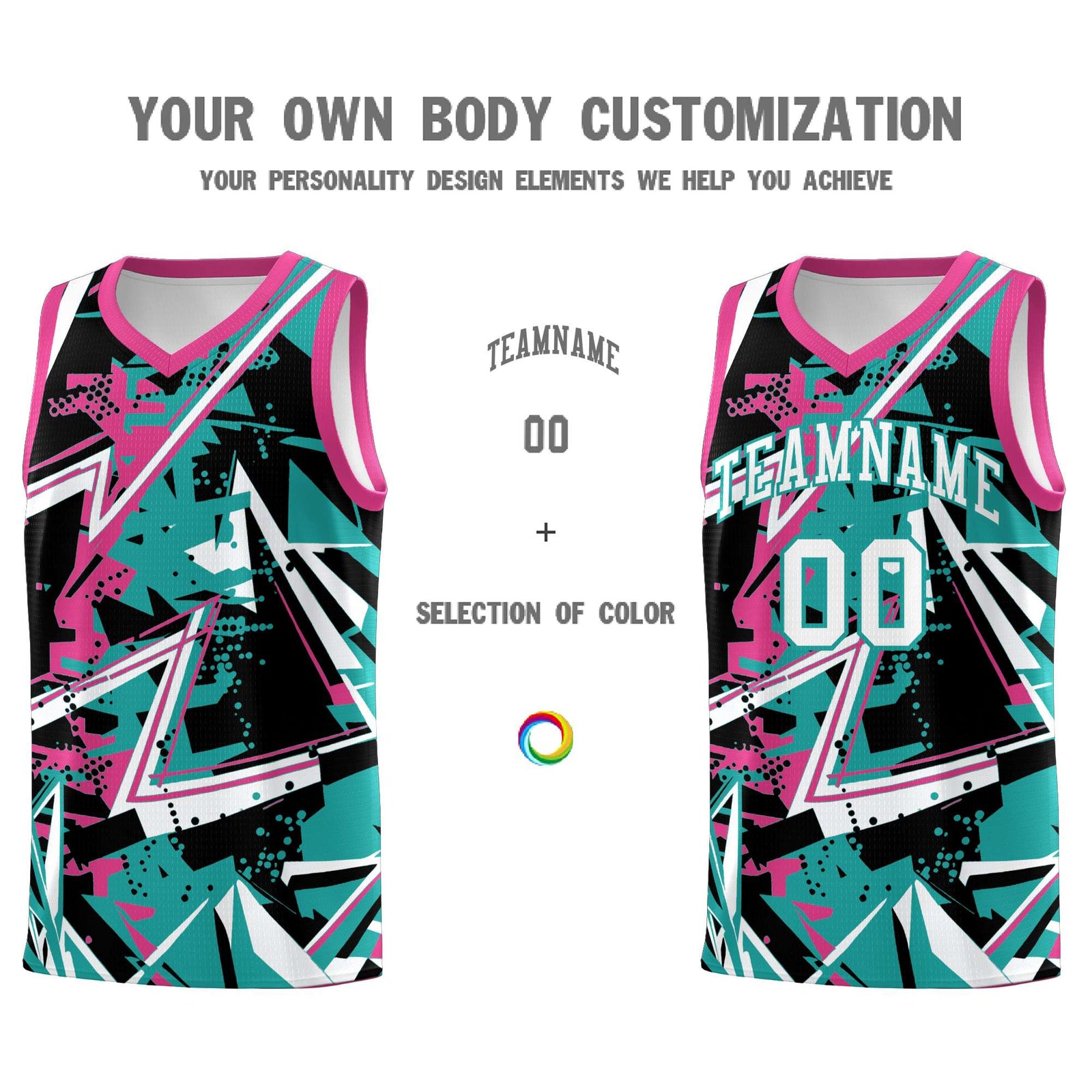Custom Youth Basketball Jerseys Aqua Rose Red Abstract Graffiti Urban Style Personalized Uniform