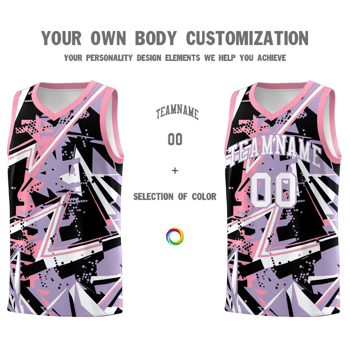 Custom Youth Basketball Jerseys Light Purple Pink Abstract Graffiti Personalized Team Name &amp; Number