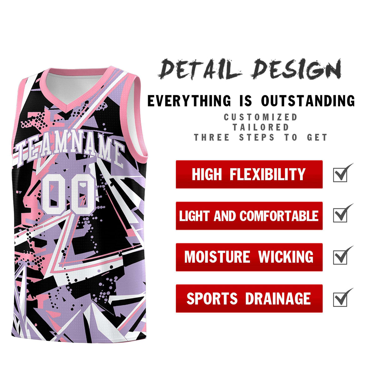 Custom Youth Basketball Jerseys Light Purple Pink Abstract Graffiti Personalized Team Name &amp; Number