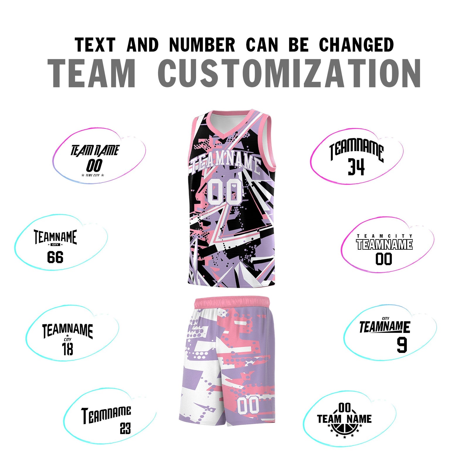 Custom Youth Basketball Jerseys Light Purple Pink Abstract Graffiti Personalized Team Name & Number