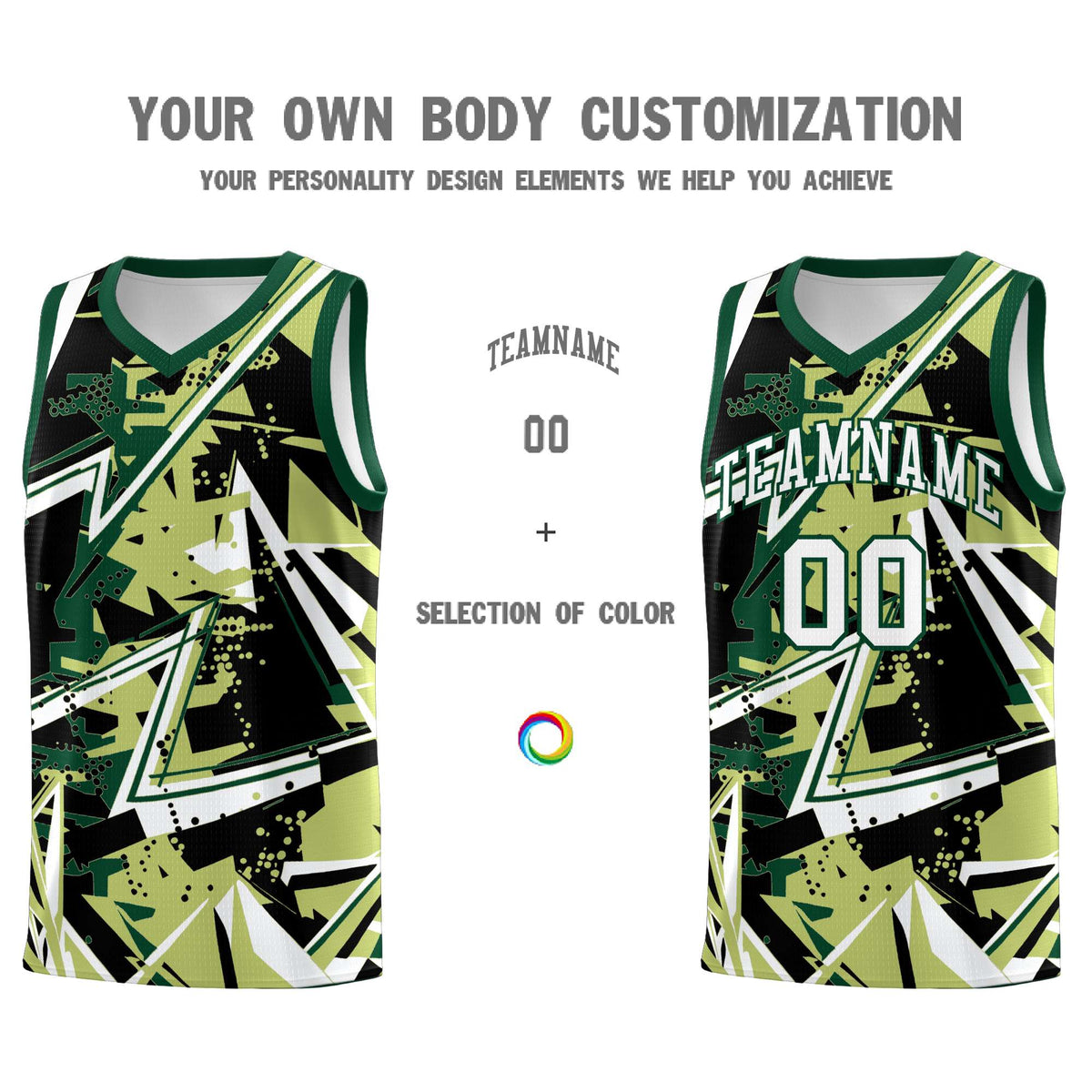 Custom Youth Basketball Jerseys Champagne Kelly Green Abstract Graffiti Urban Style Personalized Uniform