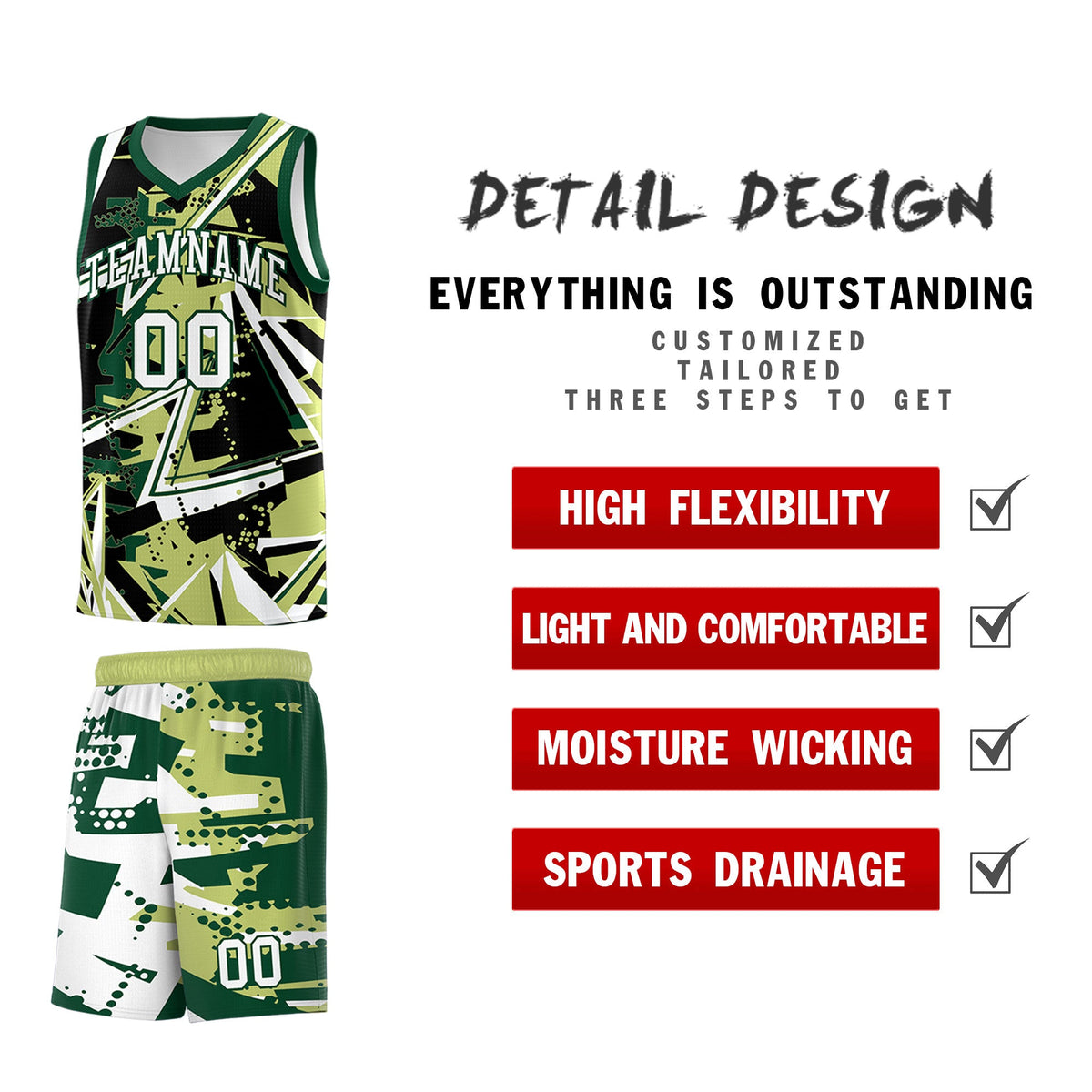 Custom Youth Basketball Jerseys Champagne Kelly Green Abstract Graffiti Urban Style Personalized Uniform