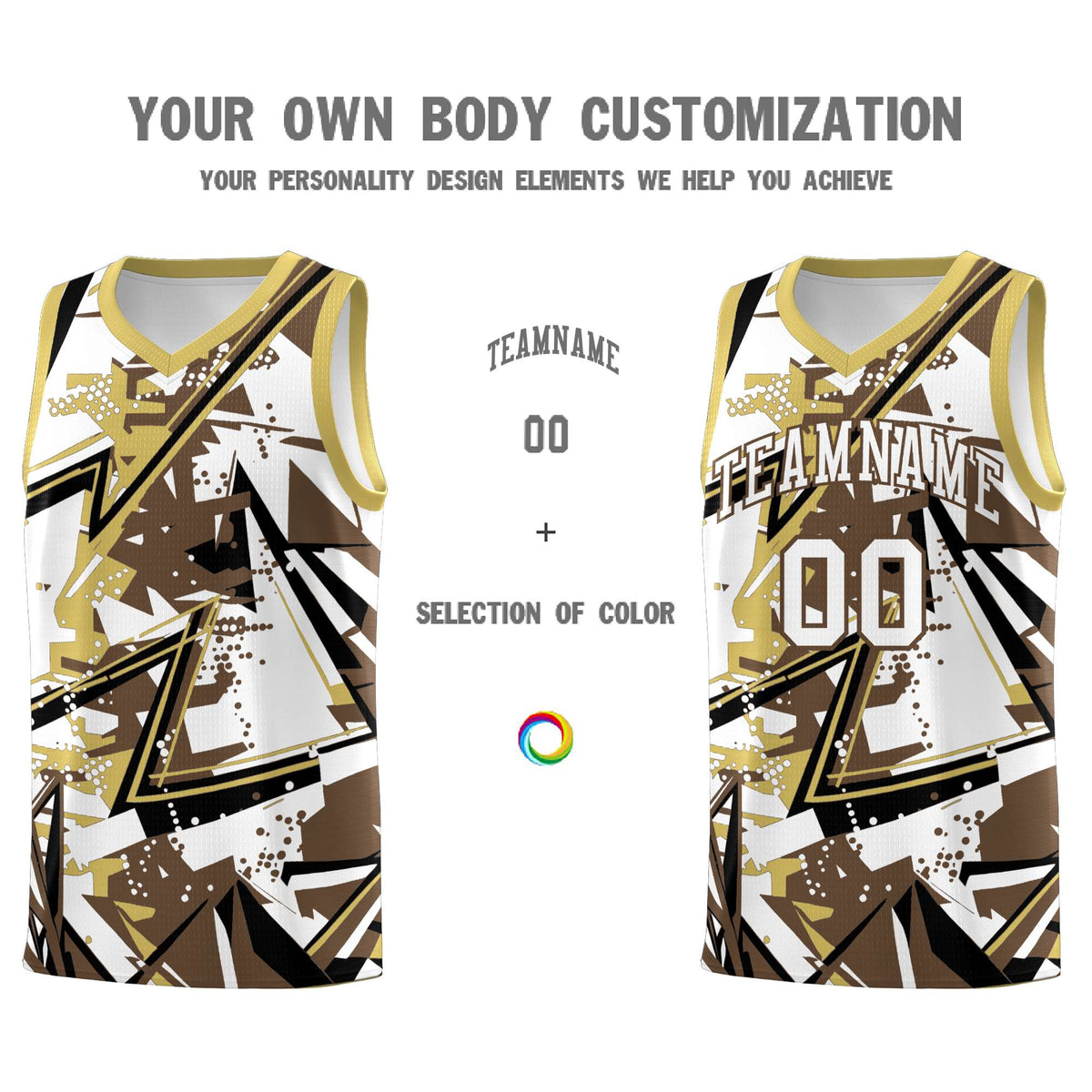 Custom Youth Basketball Jerseys Light Brown Old Gold Abstract Graffiti Personalized Team Name &amp; Number