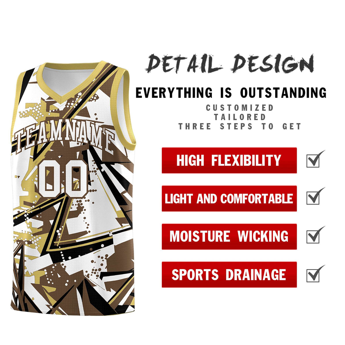 Custom Youth Basketball Jerseys Light Brown Old Gold Abstract Graffiti Personalized Team Name &amp; Number
