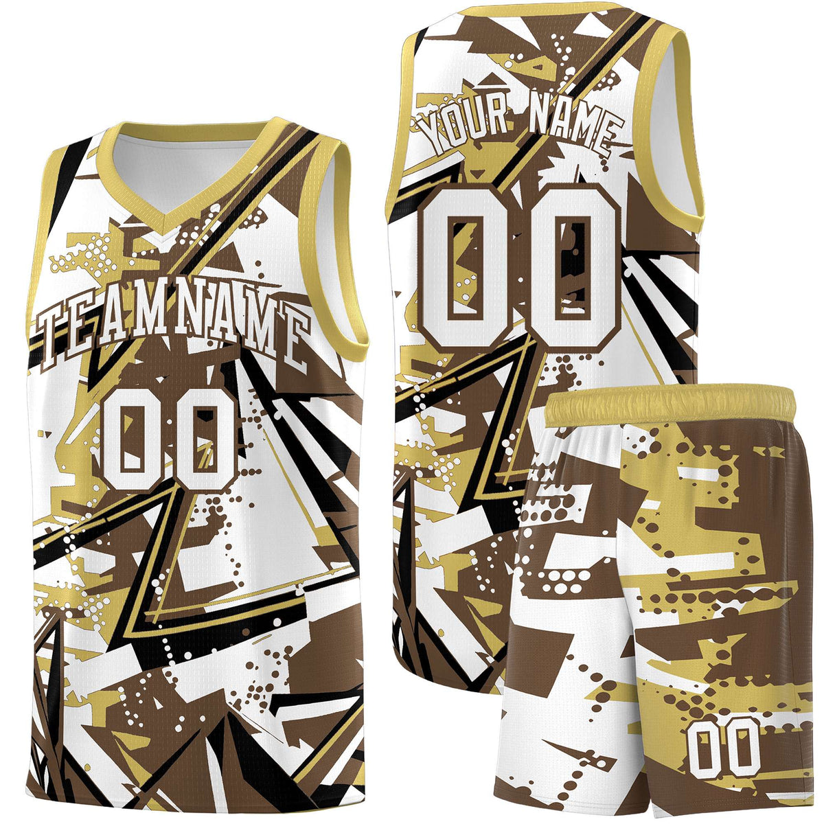 Custom Youth Basketball Jerseys Light Brown Old Gold Abstract Graffiti Personalized Team Name &amp; Number