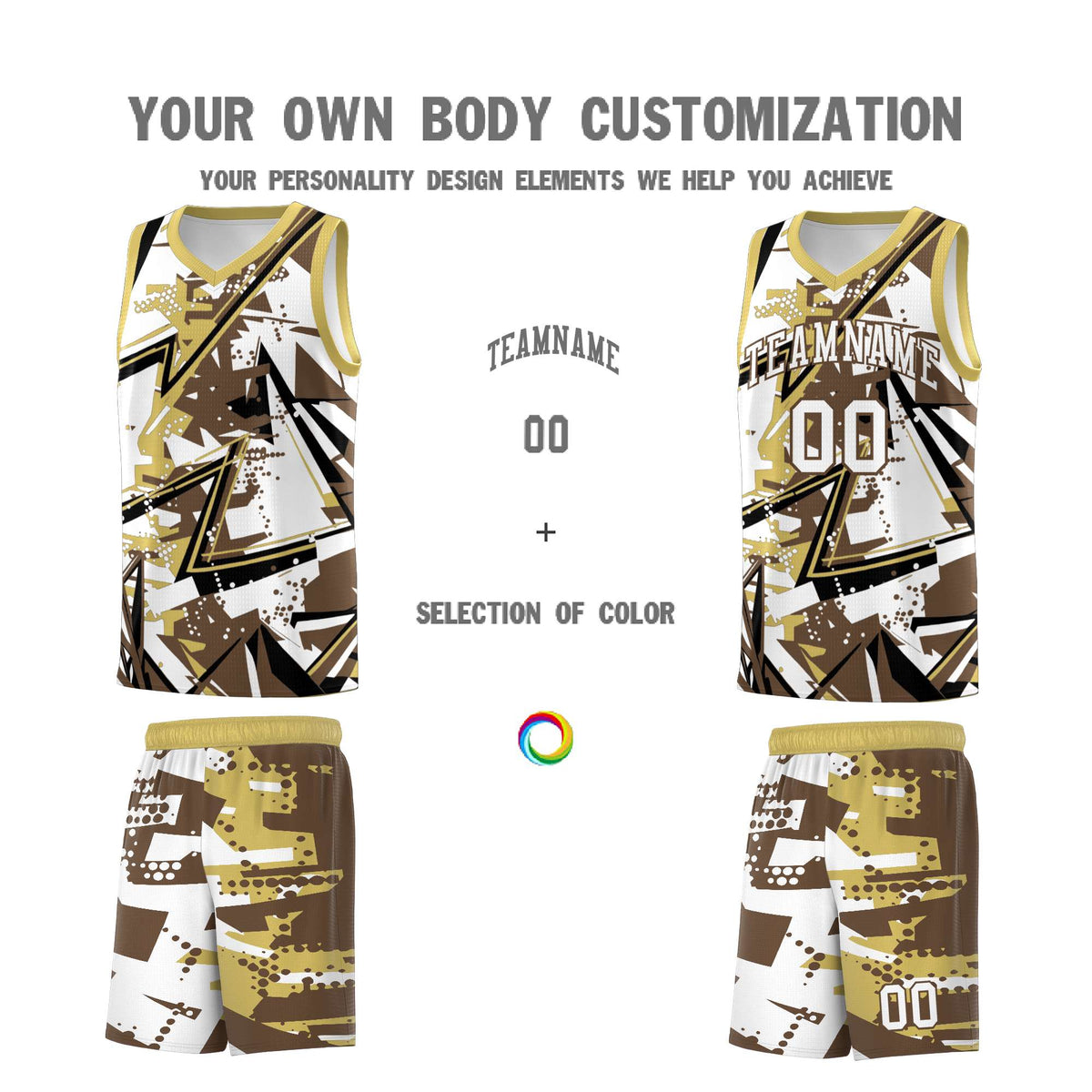 Custom Youth Basketball Jerseys Light Brown Old Gold Abstract Graffiti Personalized Team Name &amp; Number