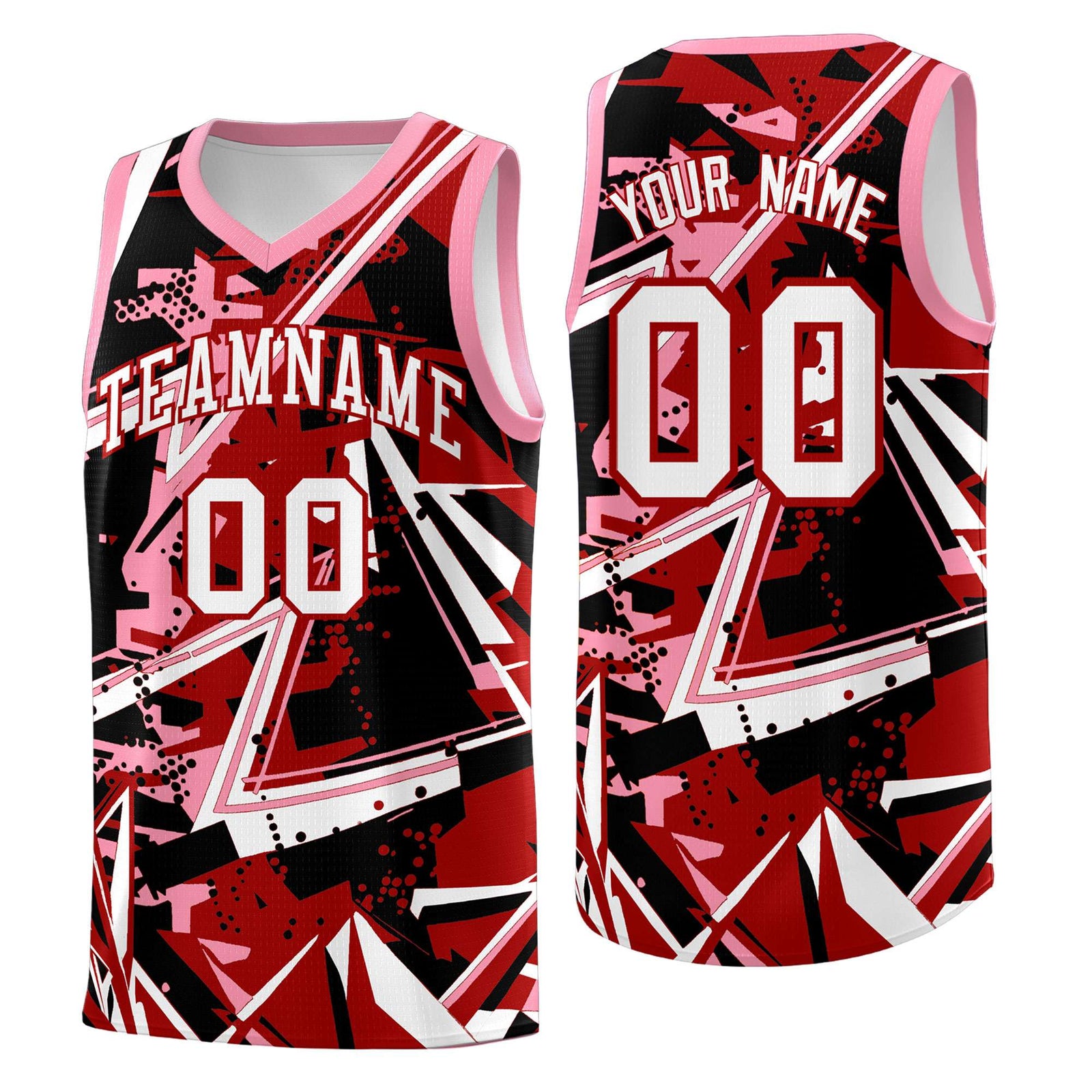 Custom Youth Basketball Jerseys Red Light Pink Abstract Graffiti Personalized Street Style Uniform