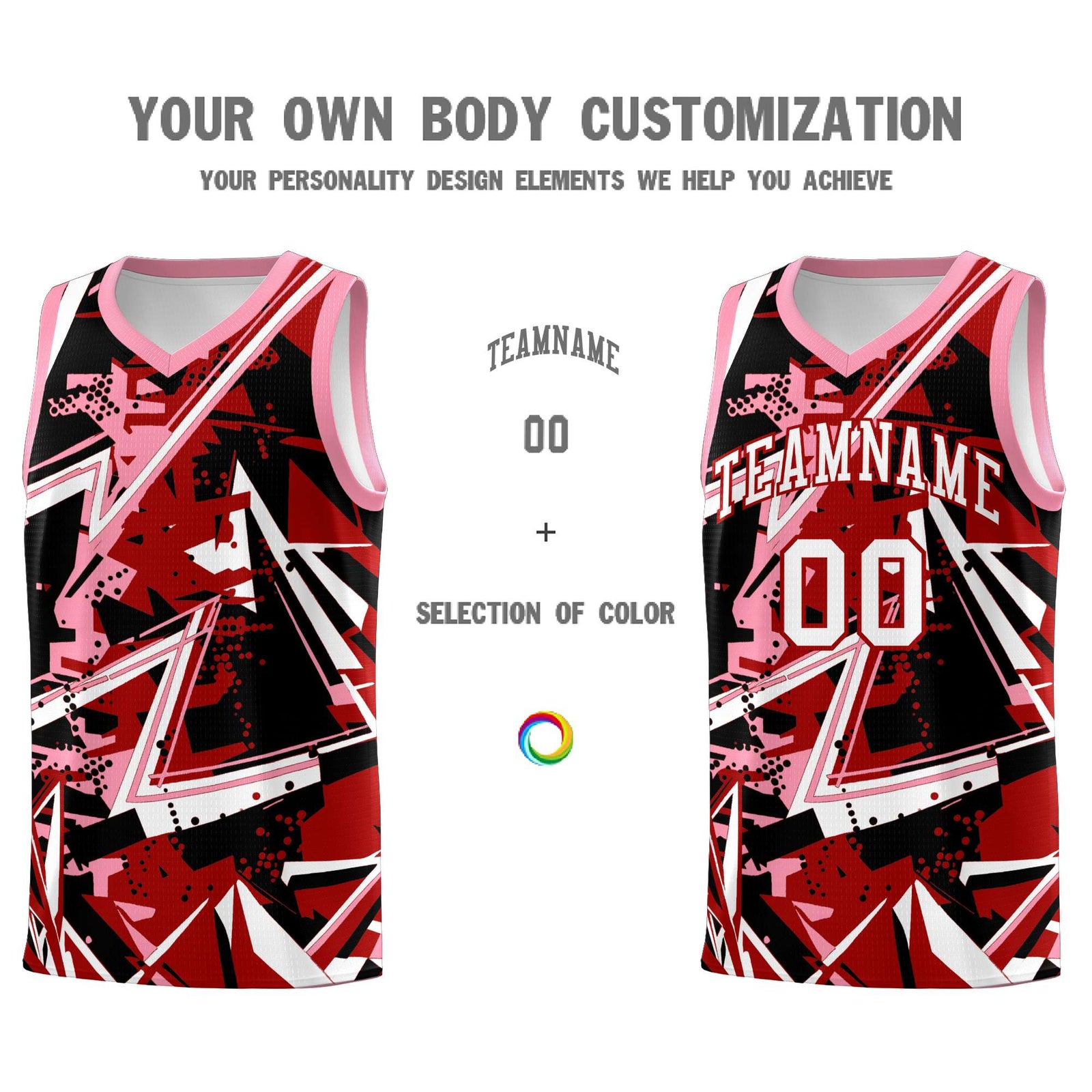Custom Youth Basketball Jerseys Red Light Pink Abstract Graffiti Personalized Street Style Uniform