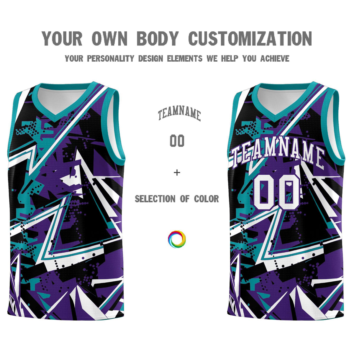 Custom Youth Basketball Jerseys Purple Teal Abstract Graffiti Urban Style Personalized Uniform
