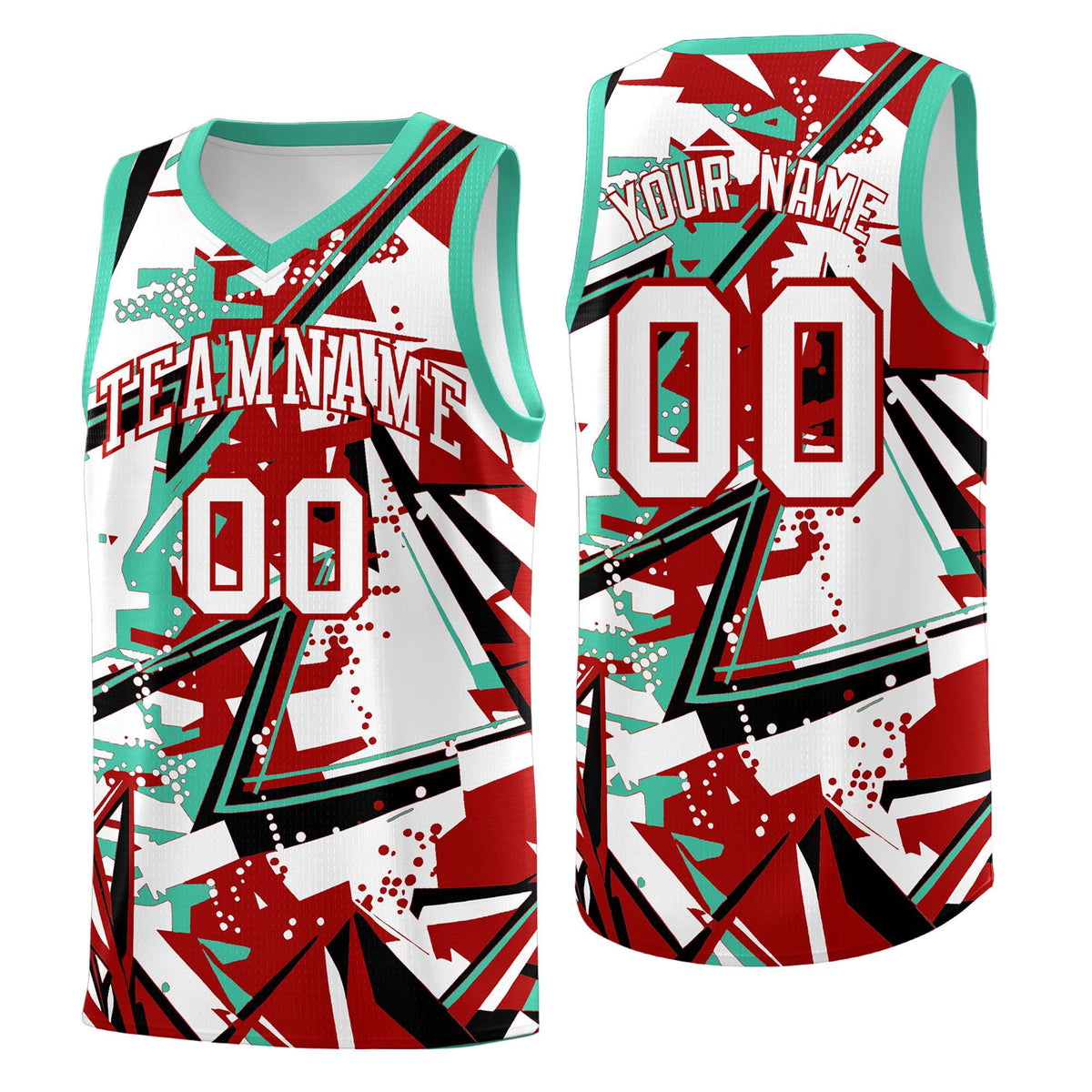 Custom Youth Basketball Jerseys Red Bright Green Abstract Graffiti Personalized Team Name &amp; Number