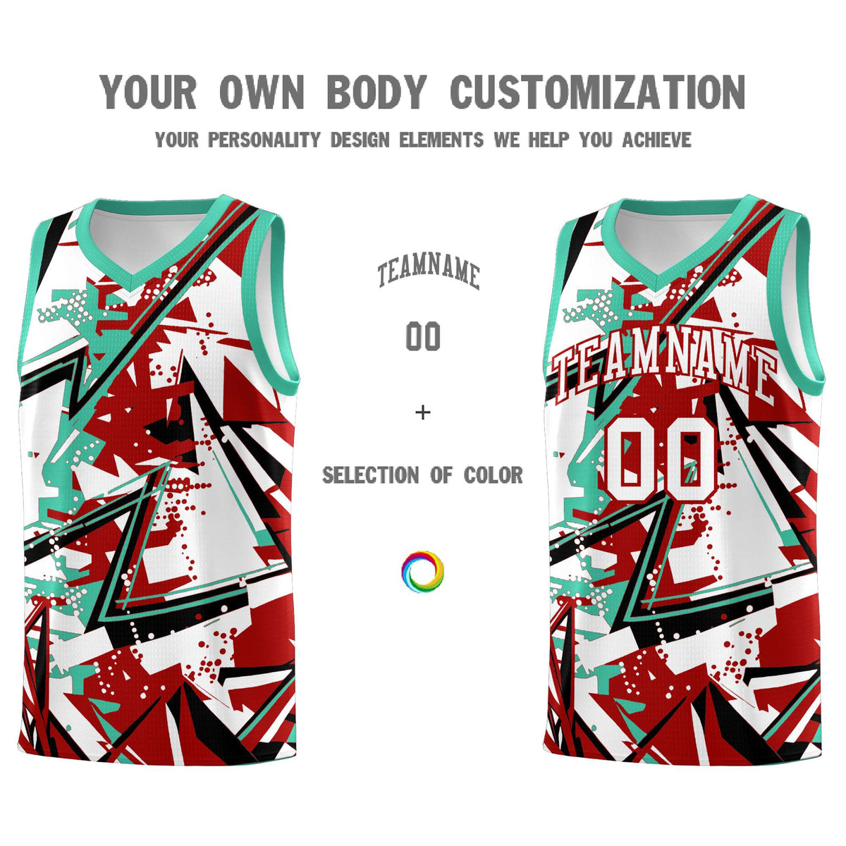 Custom Youth Basketball Jerseys Red Bright Green Abstract Graffiti Personalized Team Name &amp; Number
