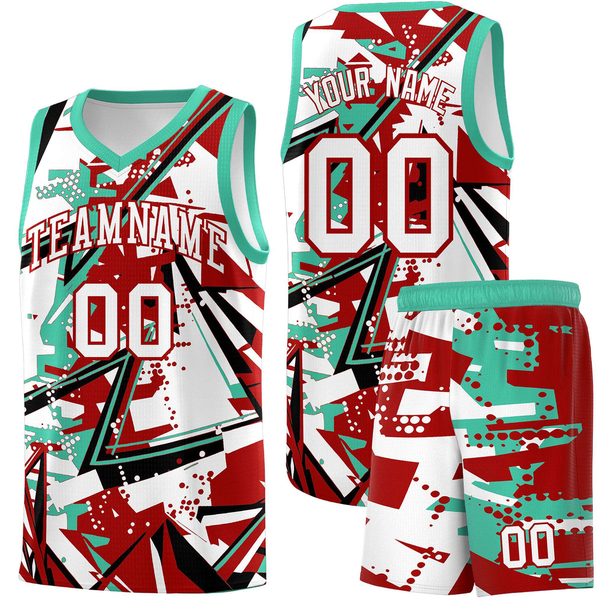 Custom Youth Basketball Jerseys Red Bright Green Abstract Graffiti Personalized Team Name &amp; Number