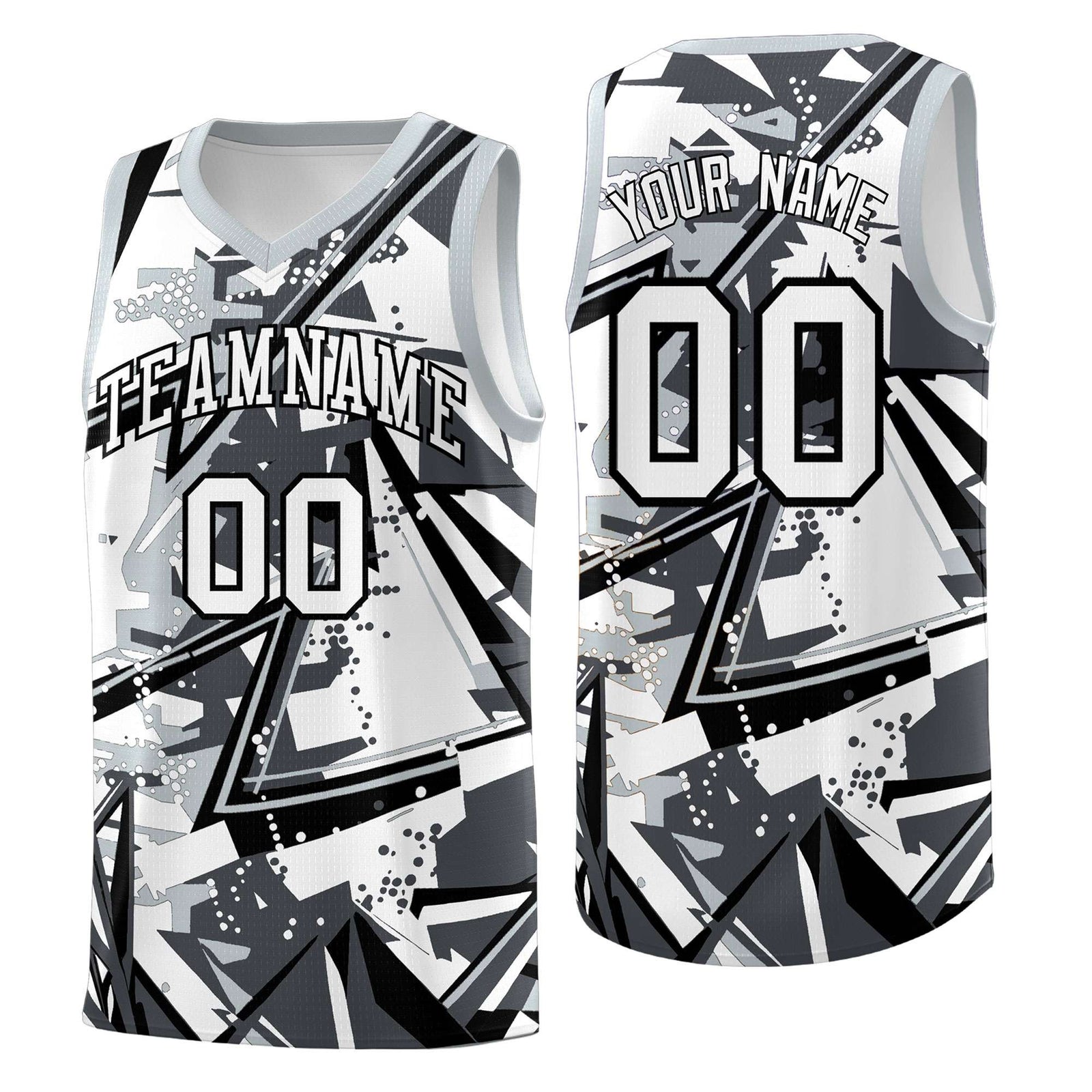 Custom Youth Basketball Jerseys Gray Silver Abstract Graffiti Personalized Team Name & Number