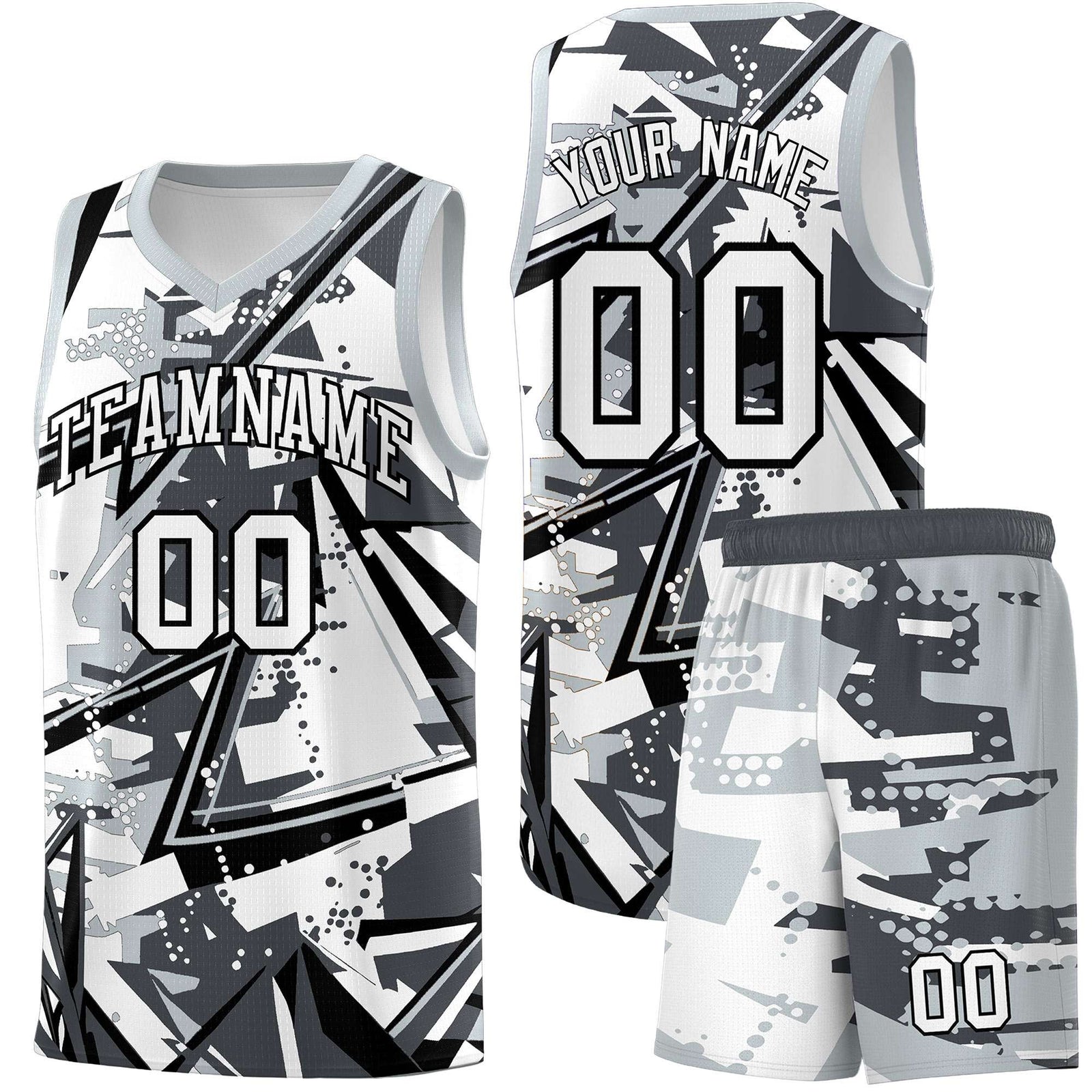 Custom Youth Basketball Jerseys Gray Silver Abstract Graffiti Personalized Team Name & Number