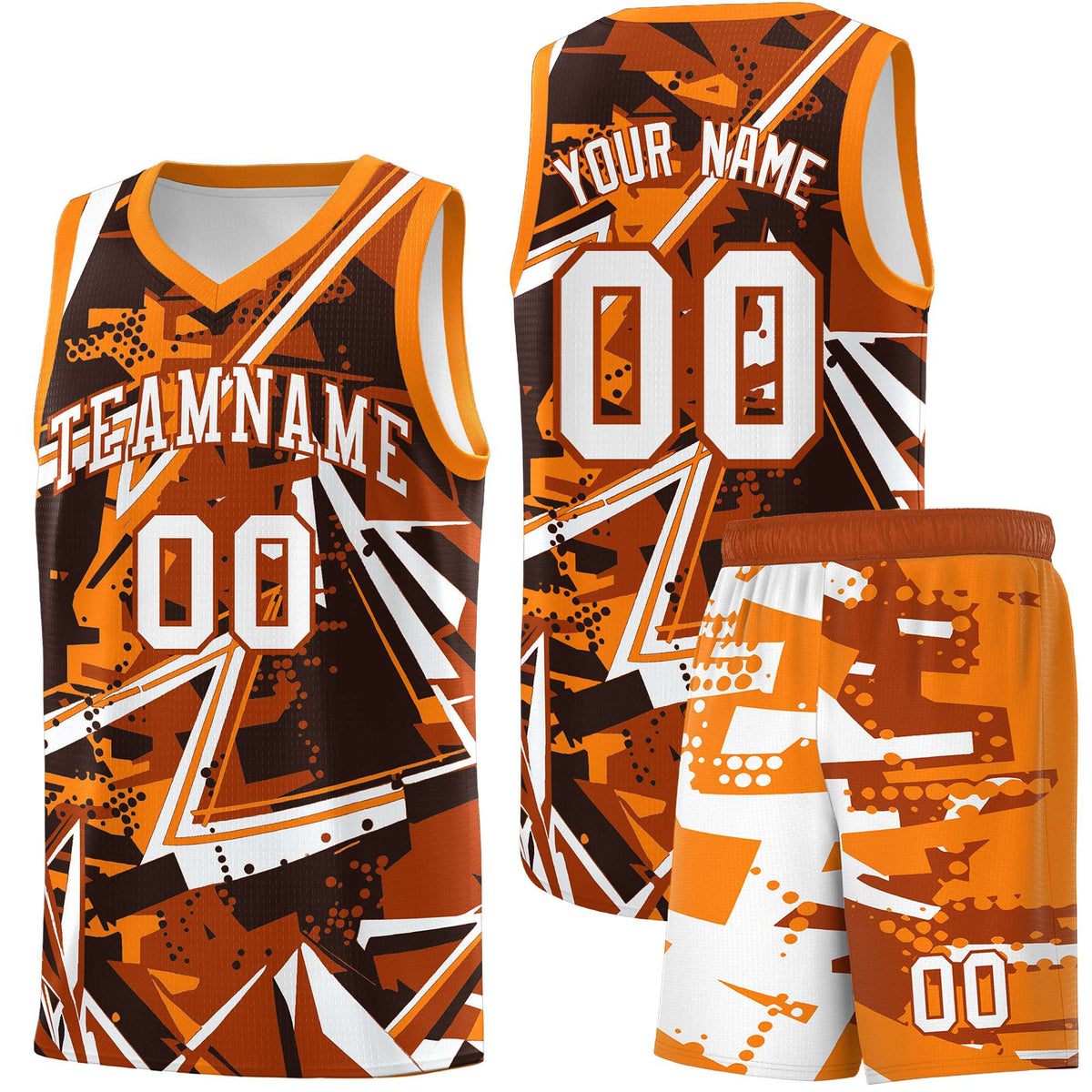 Custom Youth Basketball Jerseys Dark Orange Orange Abstract Graffiti Personalized Street Style Uniform