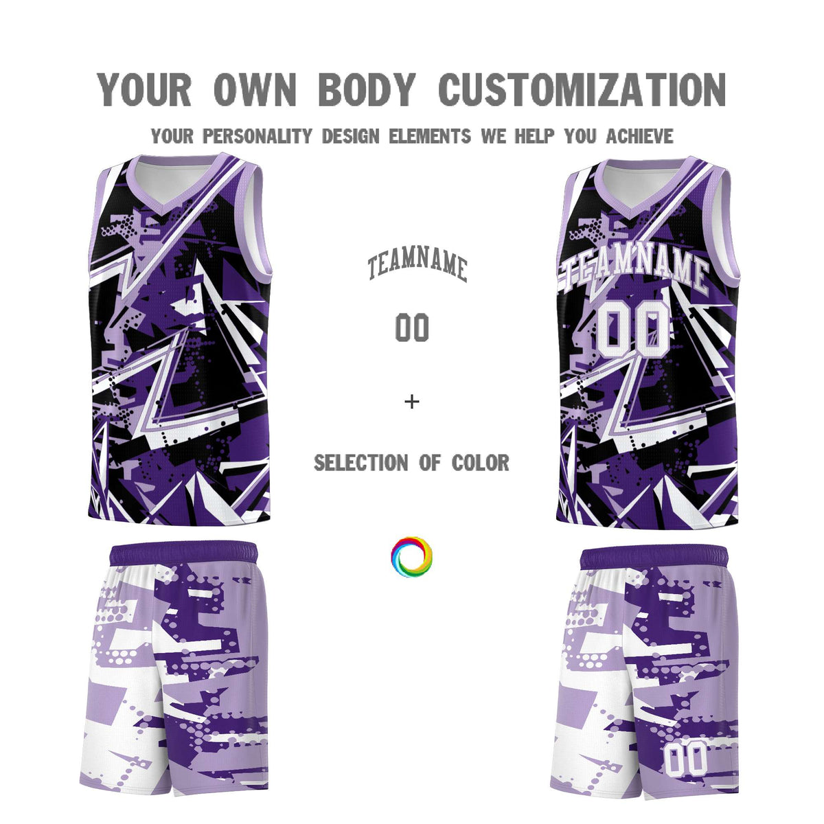 Custom Youth Basketball Jerseys Purple Light Purple Abstract Graffiti Urban Style Personalized Uniform